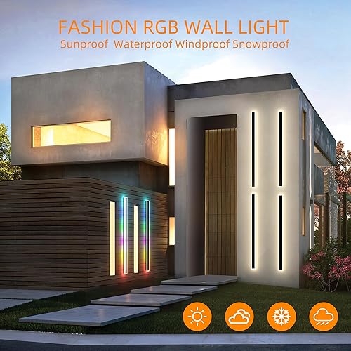 Miniatura 2 de Luces de pared modernas para exteriores, paquete de 2 apliques de pared de 60 pulgadas de largo, accesorios de iluminación LED para exteriores, luz