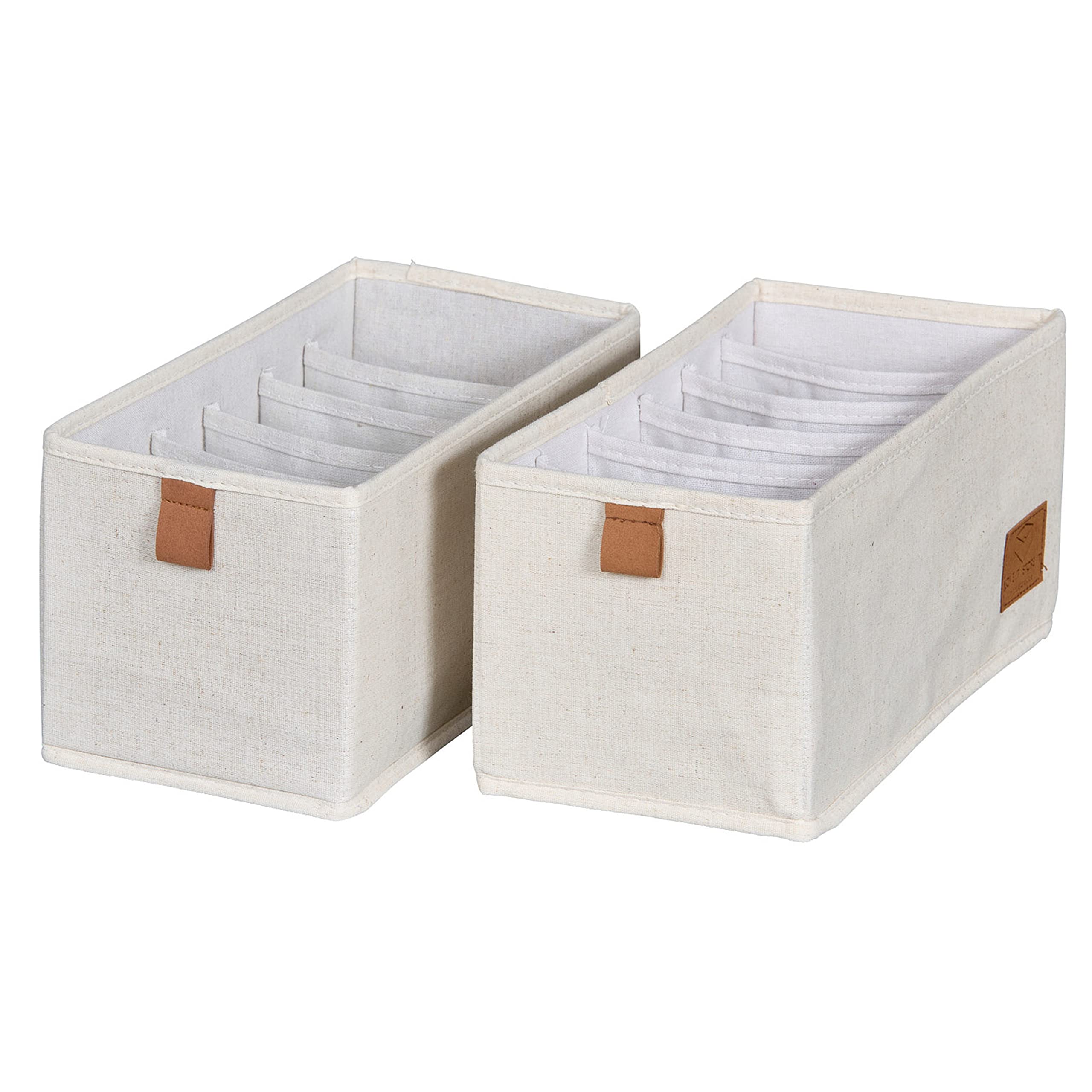Love !T Store !T Beige Love It Store It Premium Wardrobe Organiser, 2 Pieces, Fabric Drawer Box, Reinforced, 6 Compartments Each For Underwear, Belt, 15 X 30 X 15 Cm