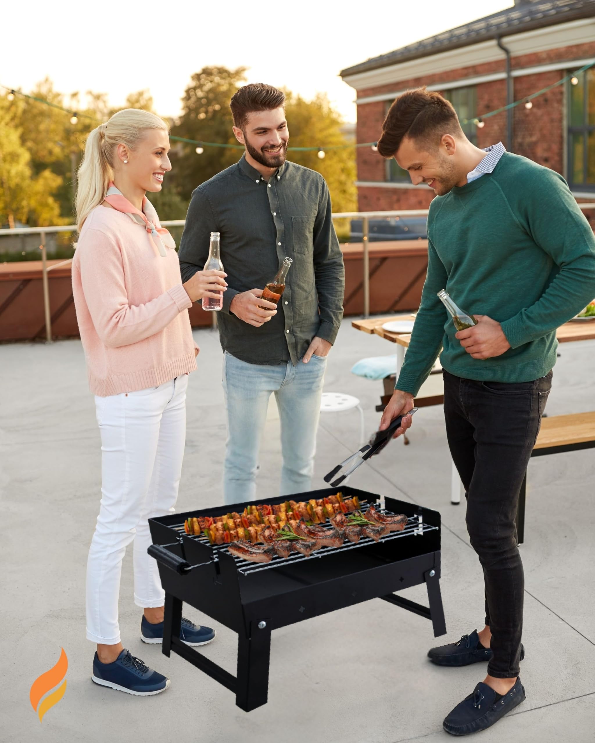 Barbecue Carbonella Portatile GMR Trading - Griglia Acciaio 45,5x35cm, Gambe Pieghevoli, Maniglie Laterali, Compatto per Tavolo, Balcone, Campeggio, BBQ da Esterno