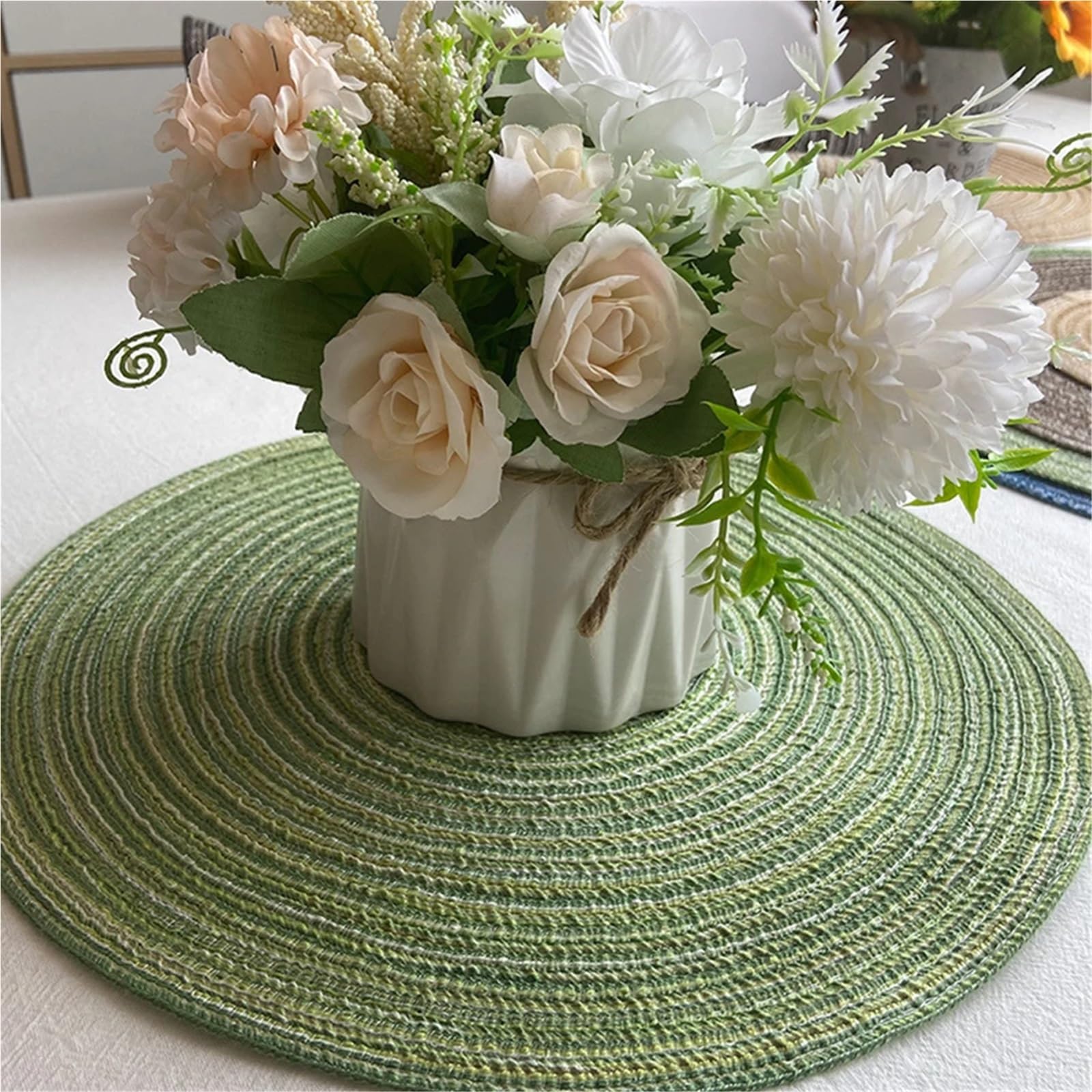 4 manteles Individuales Redondos de ramio Tejidos, Antideslizantes for Mesa Comedor, for vajilla, Posavasos for Tazas y Bebidas Cocina para Mesas De Comedor Y Cocinas(Coffee,4 pcs 30 cm)