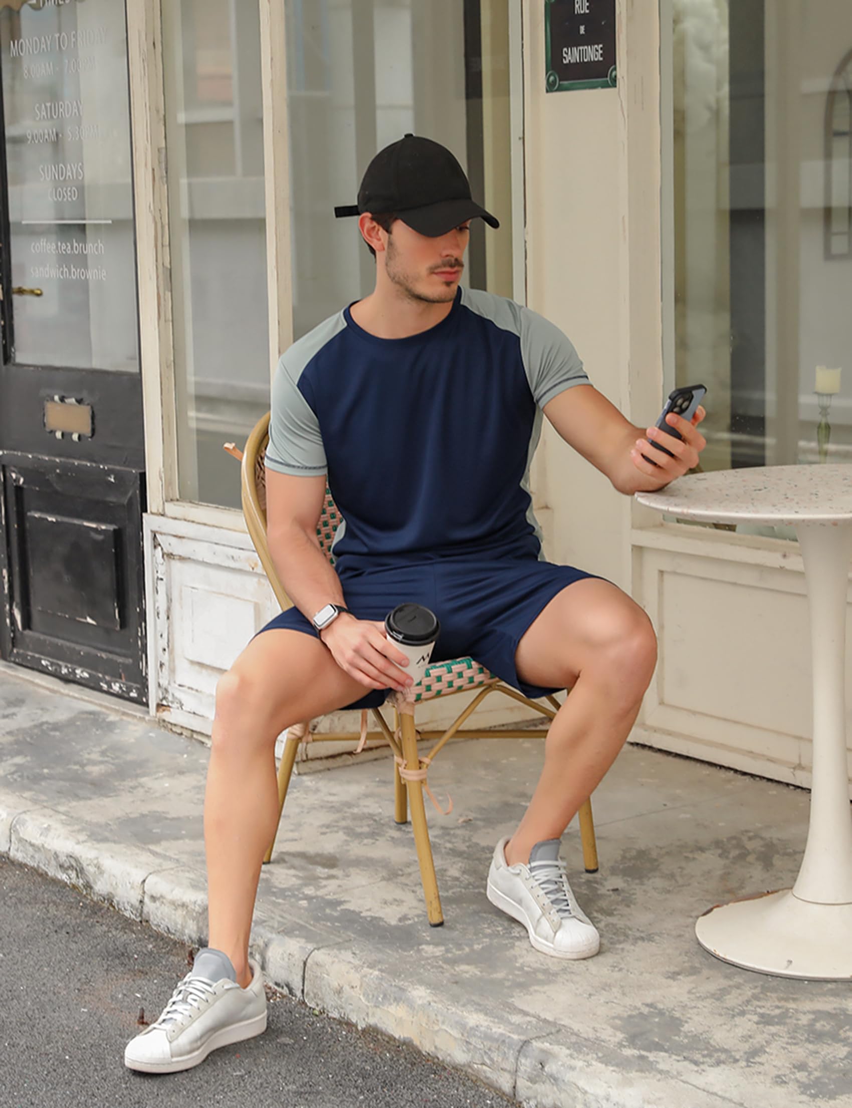 Wayleb Completi Sportivi Uomo Estivi Tuta Sportiva Uomo Tuta da Fitness Maniche Corte Pantaloncini Tuta da Ginnastica Uomo per Jogging Fitness, S-XXL