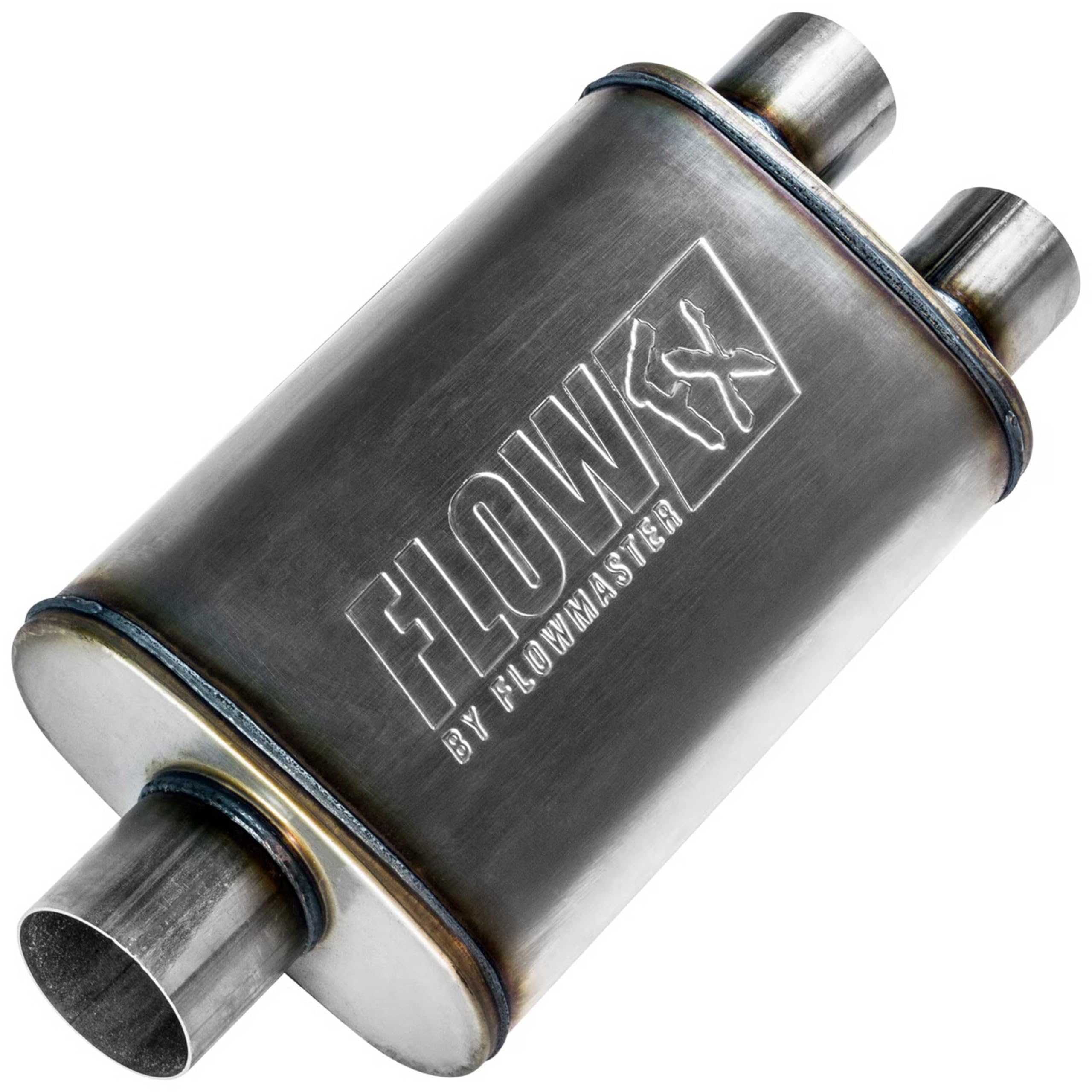 Flowmaster Flow FX Chambered Muffler – 3.00” Center In / 2.50” Dual Out –Moderate Sound – Stainless Steel – Affordable Performance for Modern Trucks, Muscle Cars & Daily Drivers (72198)