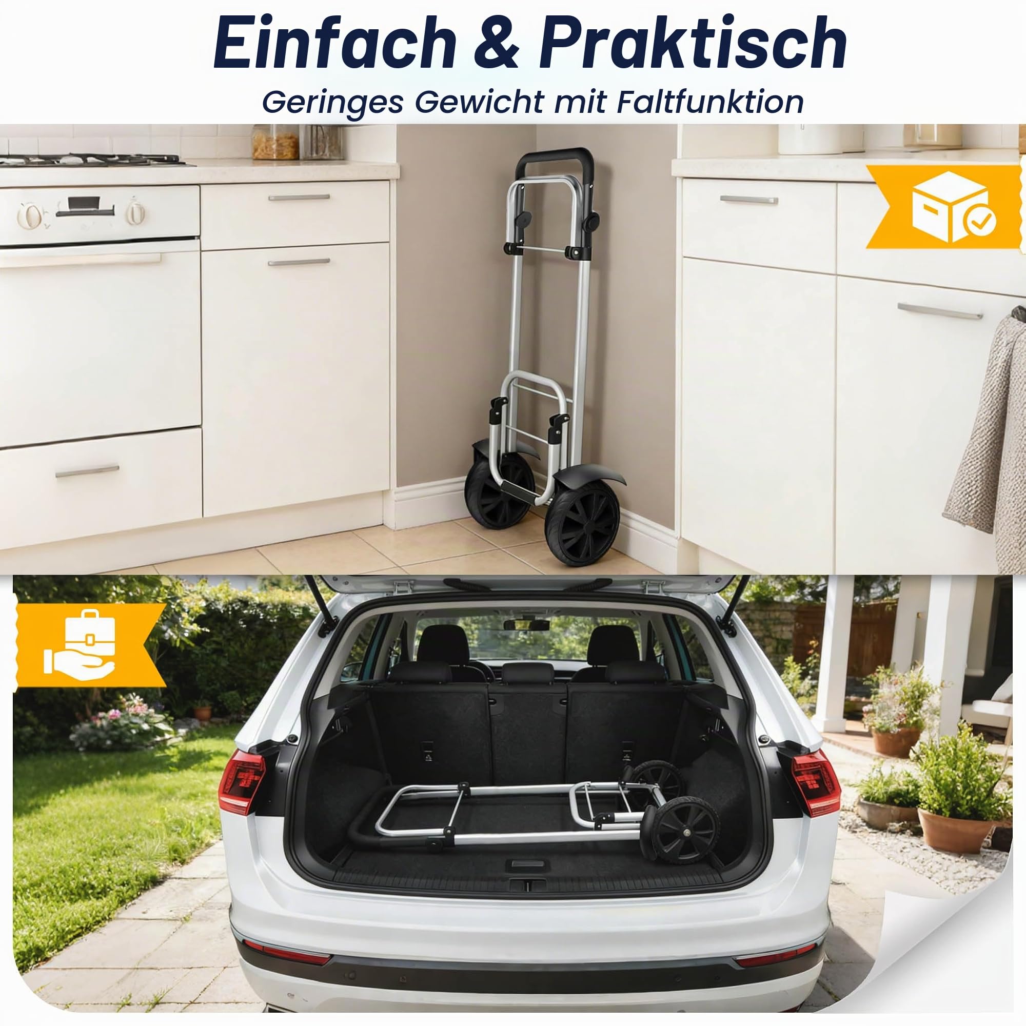 UISEBRT 3in1 Einkaufstrolley klappbar mit 56L groß Volumen,Multifunktionaler Einkaufsroller mit Kühlfach, Umhängetasche & Sackkarre in Einem,Hackenporsche Trolly Einkaufswagen Schwarz,1-Rad