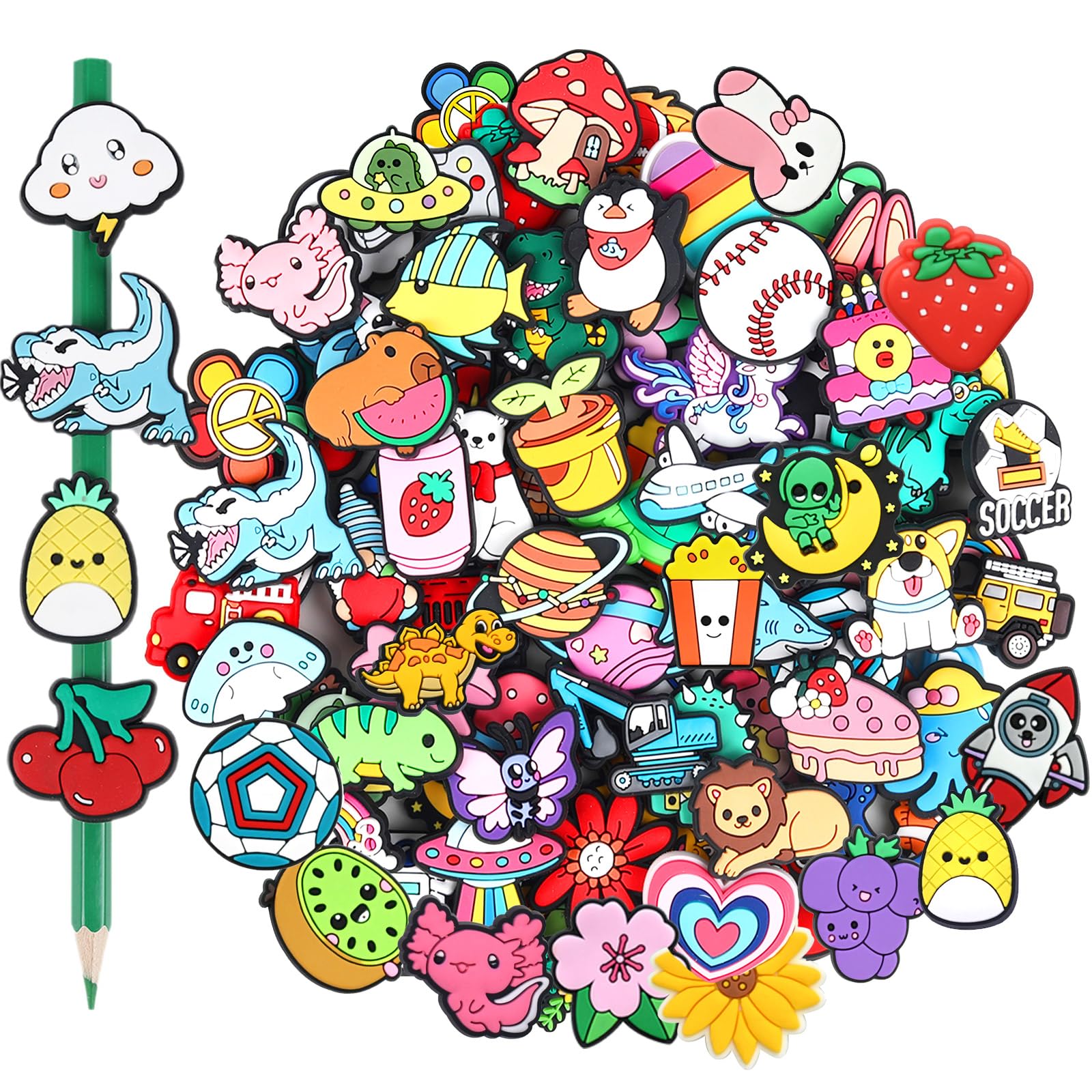 80pcs Cute Pencil Toppers,Pen Toppers Charms Decorations Clips Bulk Animal Pencil Buddies Huggers Classroom Prizes Rewards Gifts for Students