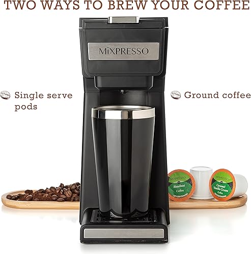 Miniatura 2 de Mixpresso Cafetera de una sola porción para café molido y compatible con cápsulas K Cup, con taza de viaje de 14 onzas y filtro reutilizable para el