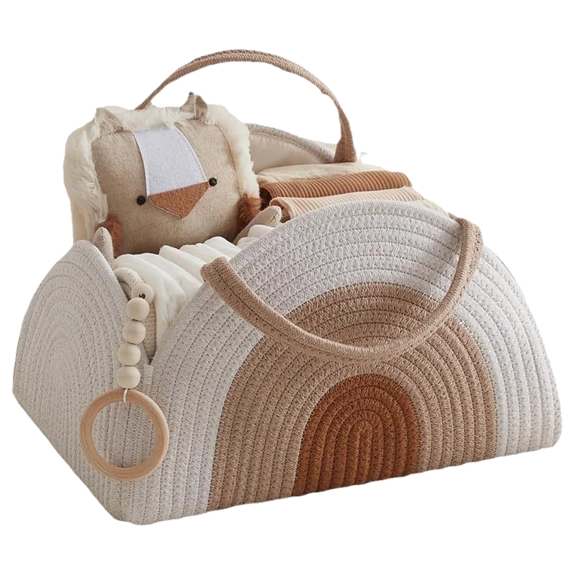 YUEMING Cestino Porta Pannolini, Organizer Fasciatoio per Neonati, Cesto Prodotti Neonato con Divisorio, Cestino Porta Pannolini Fasciatoio, Baby Pannolino Caddy Organizer (Bianco)