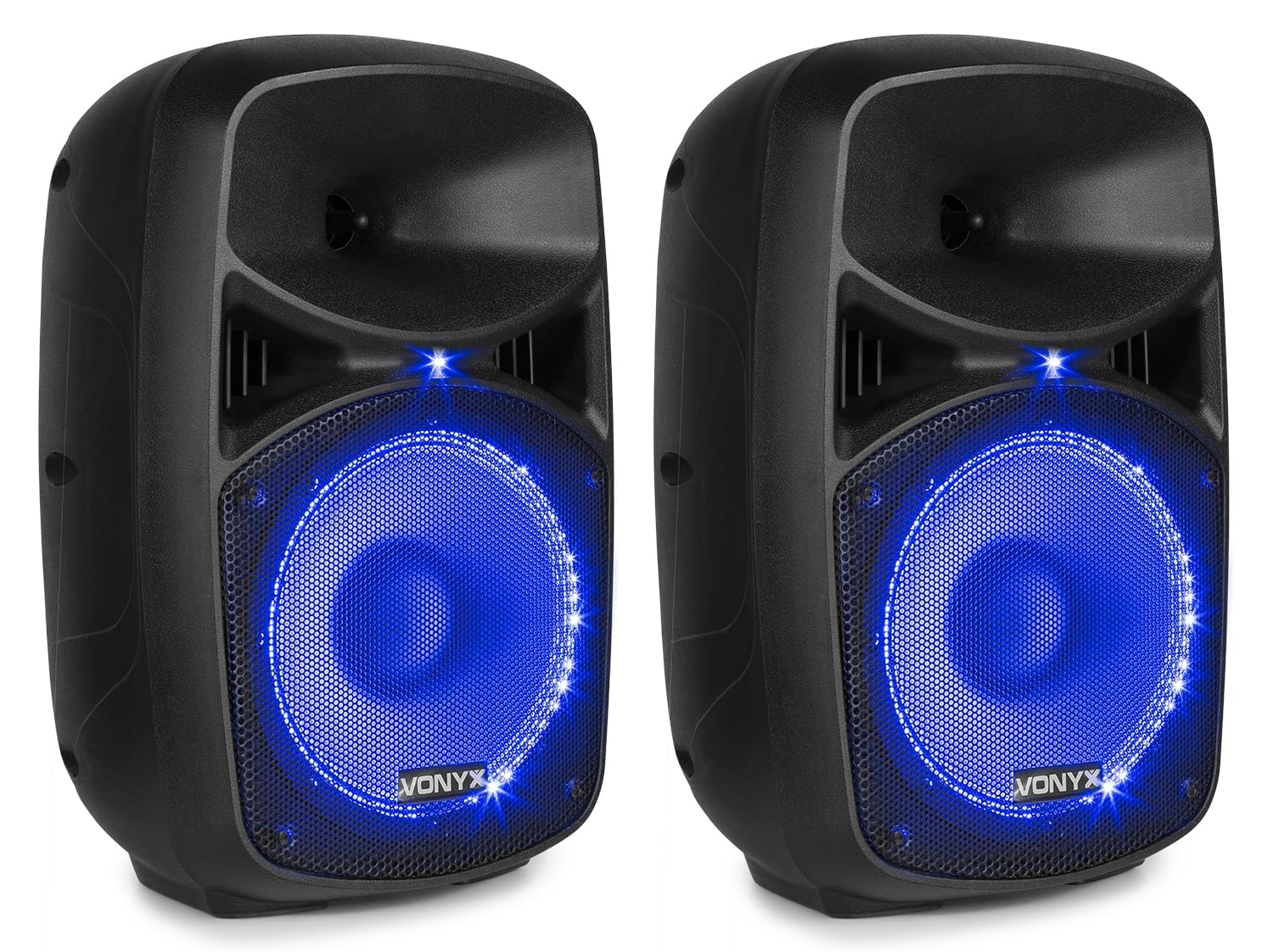 Vonyx VPS082A – Sistema de Sonido Activo 400W con 2 Altavoces 8”, Bluetooth, USB, SD, micrófono y 2 Soportes Regulables LS02K, Altavoz portátil Potente para Karaoke, DJ y Fiesta, Color Negro