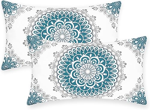 CaliTime Fundas de Almohadas Decorativas Paquete de 2 Cómodo Vellón Mandala Dalia Floral Medallón Estilo Brújula Fundas de Cojines para Sofá Cama