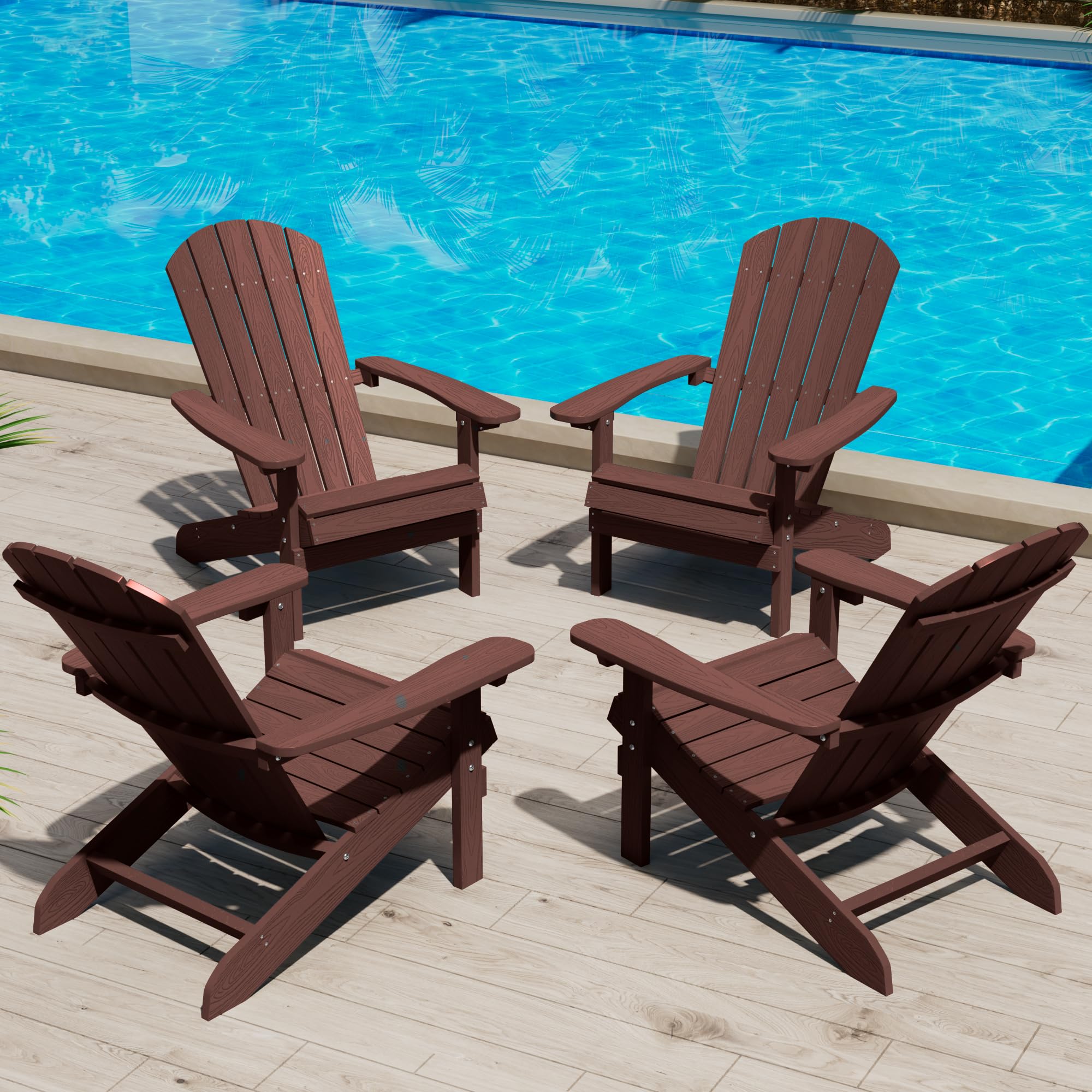 YEFU Adirondack Chairs Set of 4: Outdoor Chair HIPS Plastic Adirondack Chairs - Patio Chairs with Wood Texture - Lawn Fire Pit Deck Porch Garden
