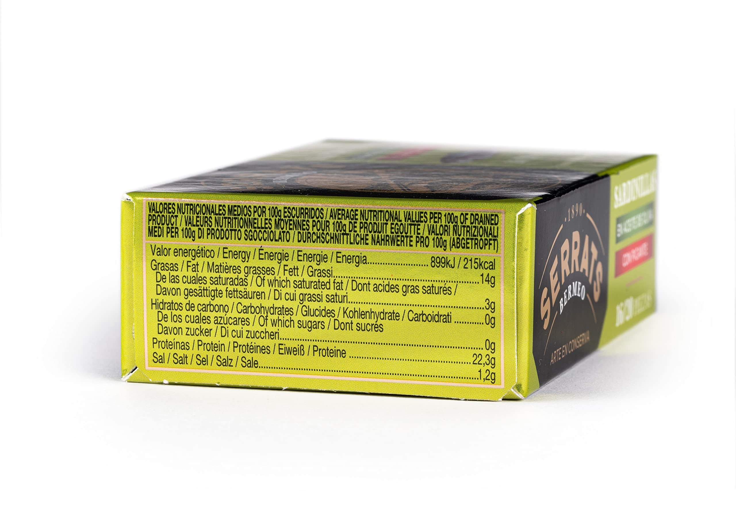 CONSERVAS SERRATS - Sardines Txikis à l'Huile d'Olive Vierge Piquante - 12 Boîtes x 115g (Total : 1380g) - Avec une Touche de Piquant Équilibré - Fabrication 100% Artisanale