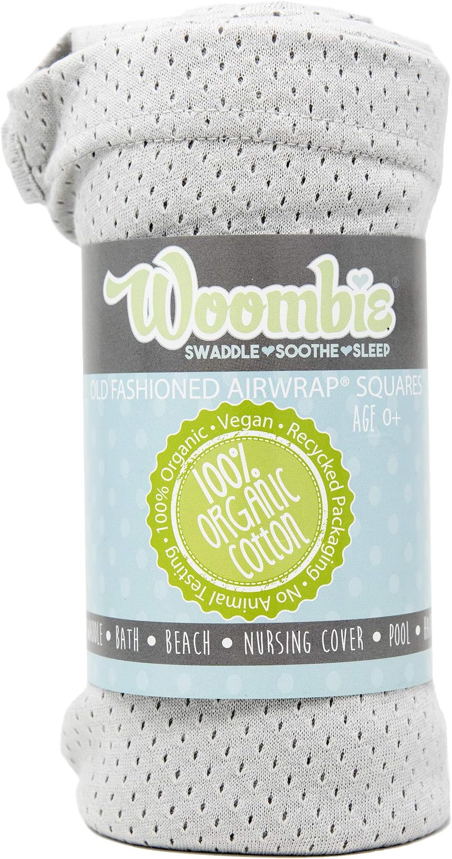 WoombieOrganic Baby Swaddling Blanket, Lightweight Breathable Swaddle, Baby Receiving Blanket, Powder Gray, 44 x 44 inches