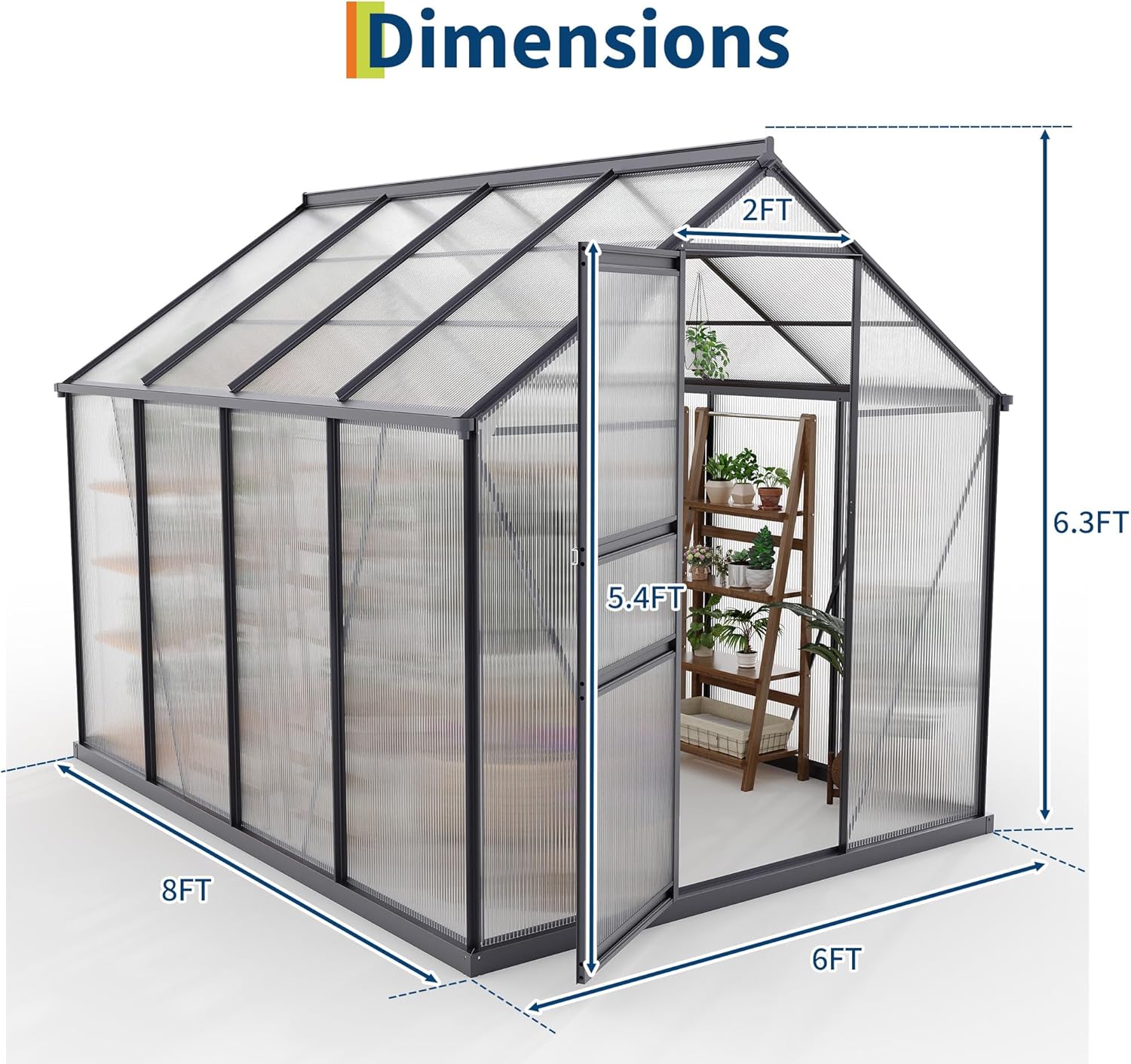 6 *8FT Greenhouses for Outdoors, Heavy Duty Polycarbonate Green House with Quick Setup Structure, Roof Vent, Push-Pull Lockable Door, Walk-in Aluminum Green House for Garden Backyard, Patio, Lawn