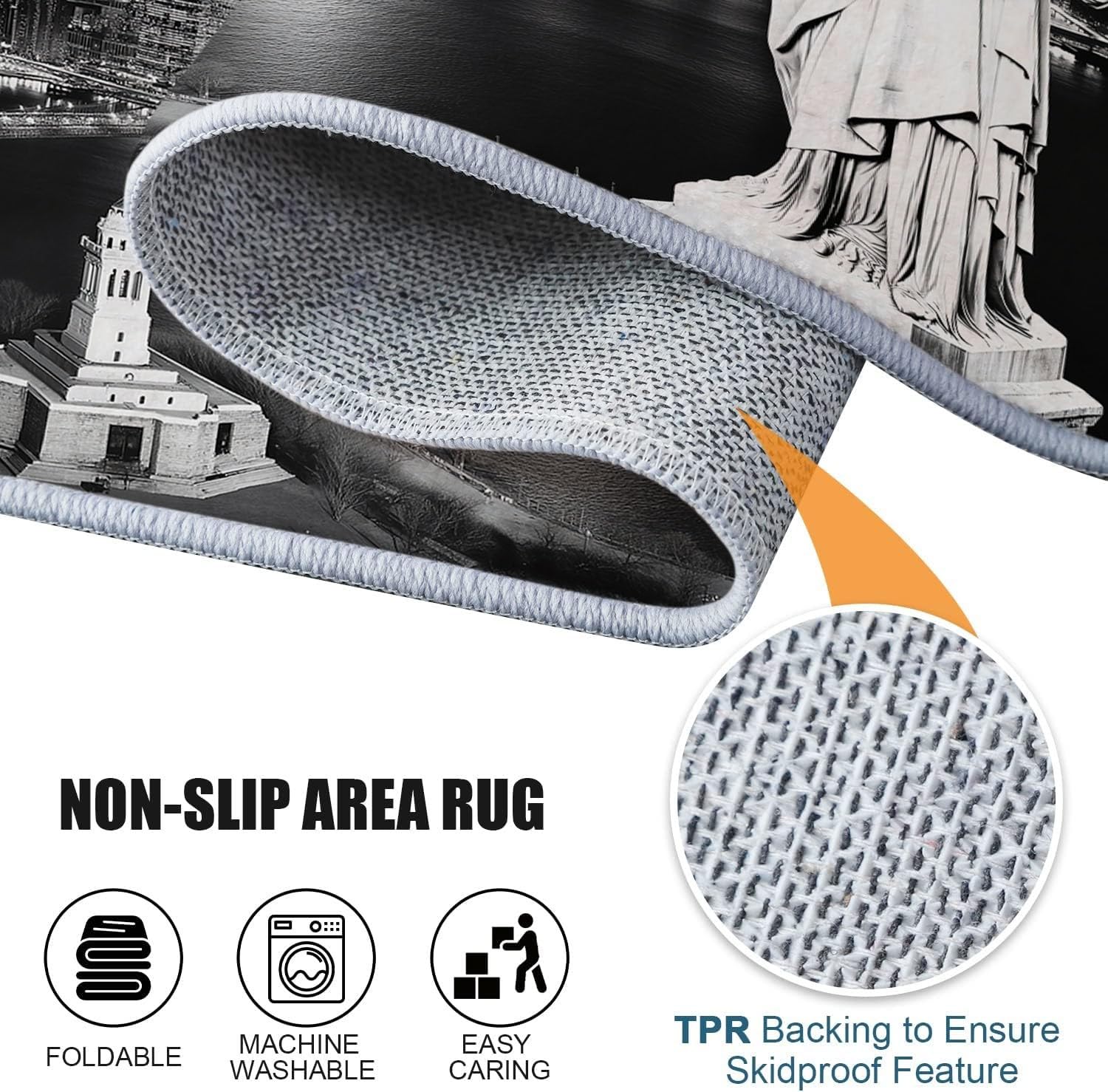 Generico Tappeti New York Statua della Libertà Tappeto Camera da Letto Tappeto Soggiorno Tappeti Antiscivolo Tappeto Salotto Moderno Morbidi Adatto per La Decorazione Domestica (120 x 180cm)