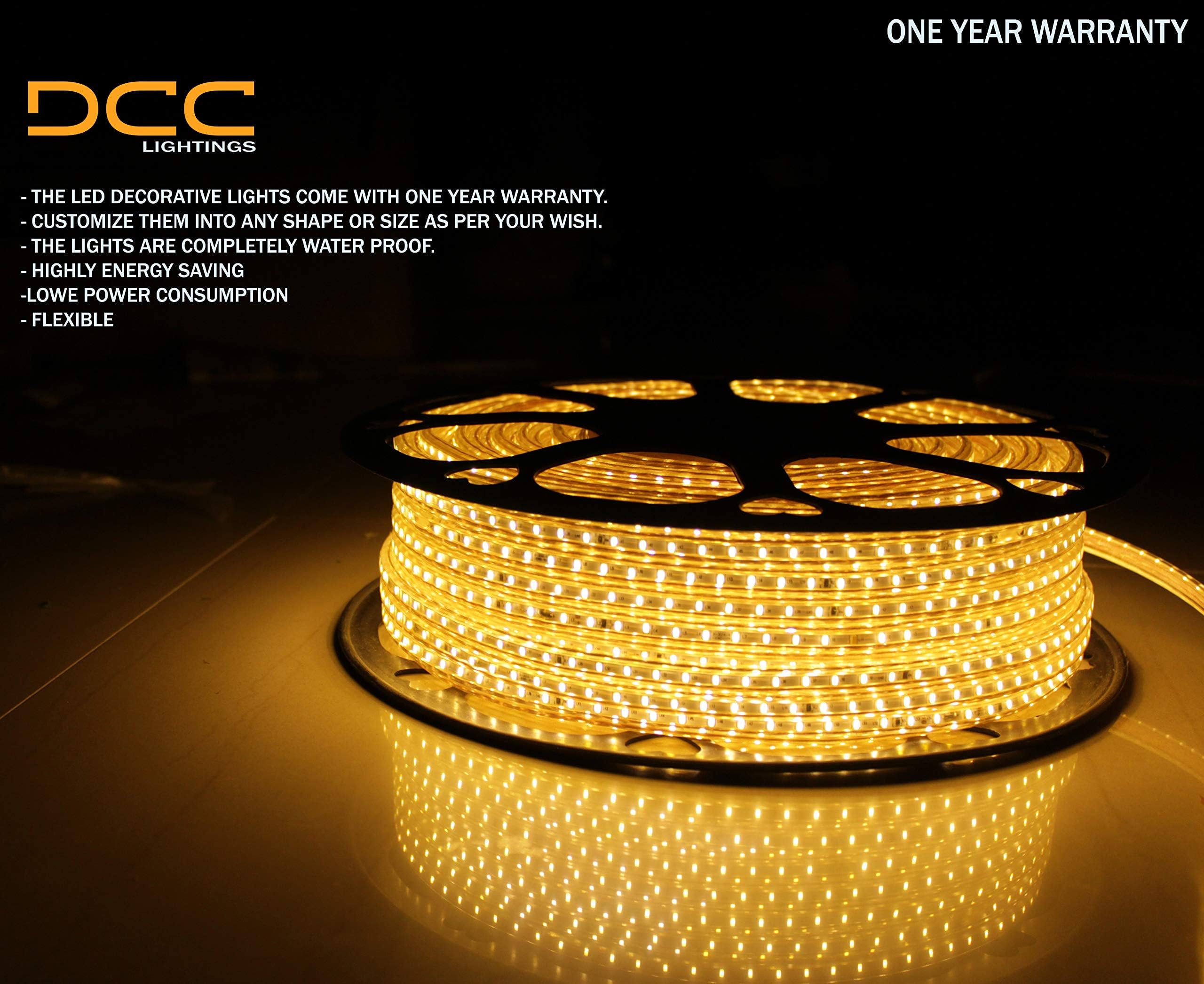 DCC LIGHTINGS Decorative LED Light Strips Roll (1O m Length, 120LED/Meter, Warm White)