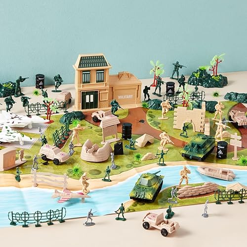 Miniatura 2 de Juego de soldados de juguete de 400 piezas para niños, pequeñas figuras de acción de plástico con mapa de campo de batalla militar, accesorios de