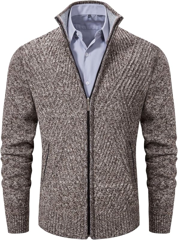 VtuAOL Men's Cardigan Sweaters Full Zip Sweaters Stand Collar Casual Knitted Cardigan with Pockets