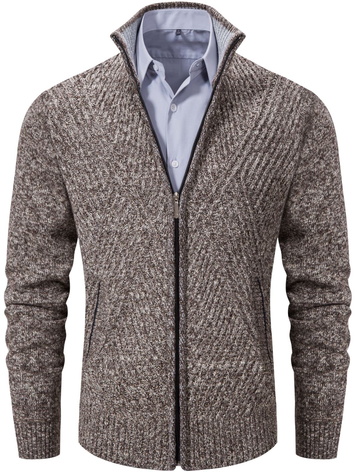 VtuAOL Men's Cardigan Sweaters Full Zip Sweaters Stand Collar Casual Knitted Cardigan with Pockets