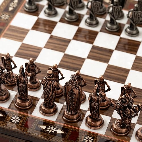 Miniatura 7 de Juego de ajedrez hecho a mano de 15 pulgadas con piezas de ajedrez de metal del ejército británico, tablero de ajedrez de almacenamiento de lujo,