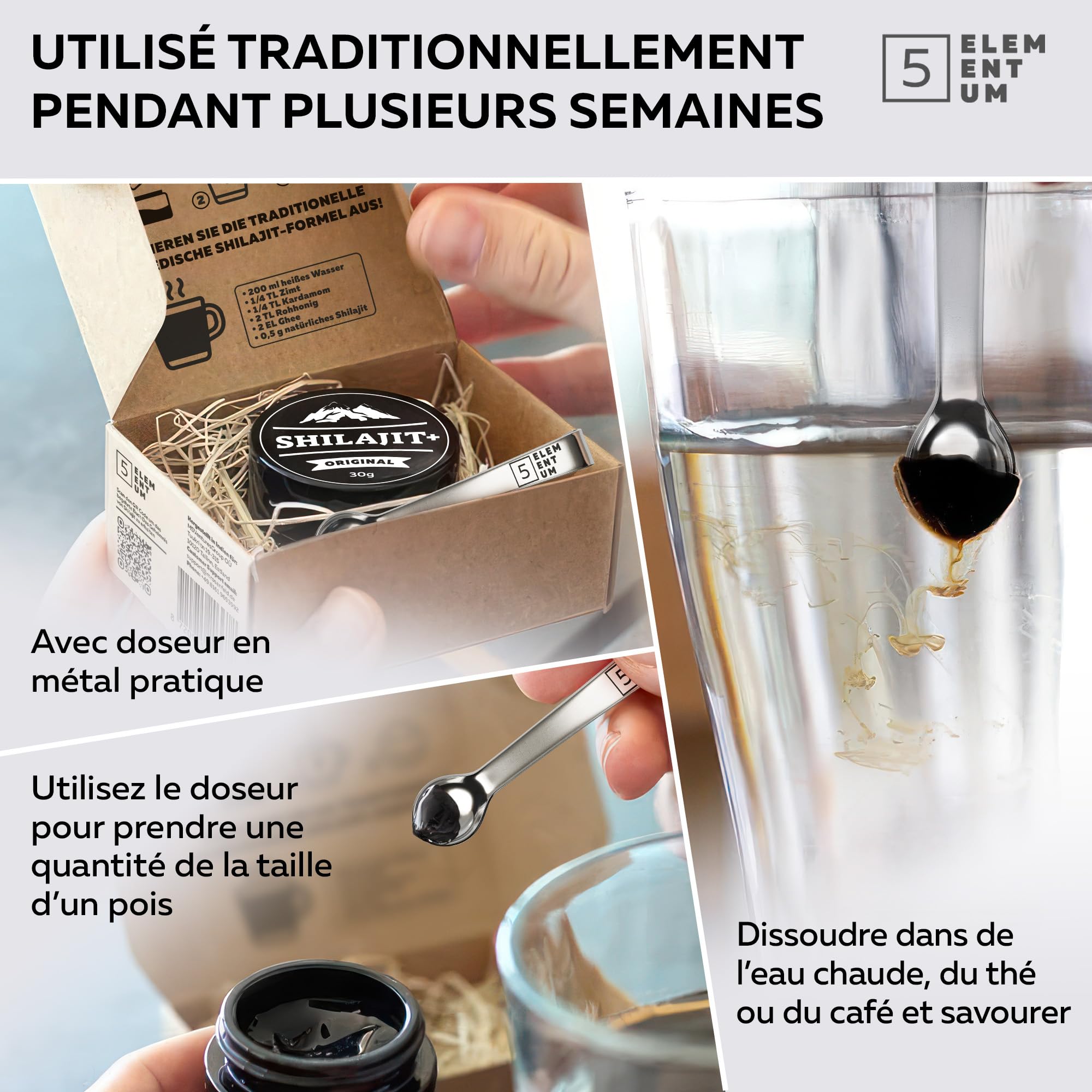 Shilajit Original Himalaya – 60g (30g x2) - Provision pour 120 jours – Shilajit Premium Pur Hautement dosé de l’Himalaya récolté à la main Incl. cuillère doseuse de 500mg