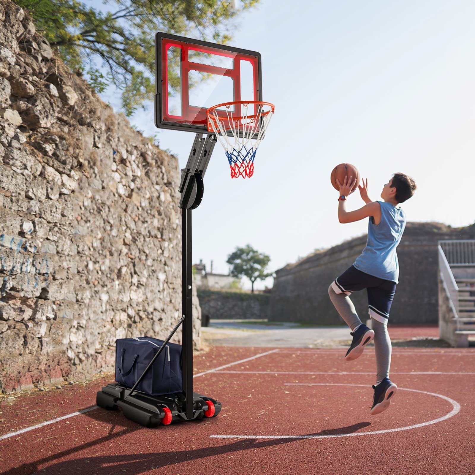 KOMFOTTEU Panier de Basket-Ball en PE et PVC pour l'Extérieur, 10 Niveaux de Hauteur réglables 155-310 cm, Support de Basket-Ball Portable Mobile, Base de Basket-Ball, pour Enfants et Adultes