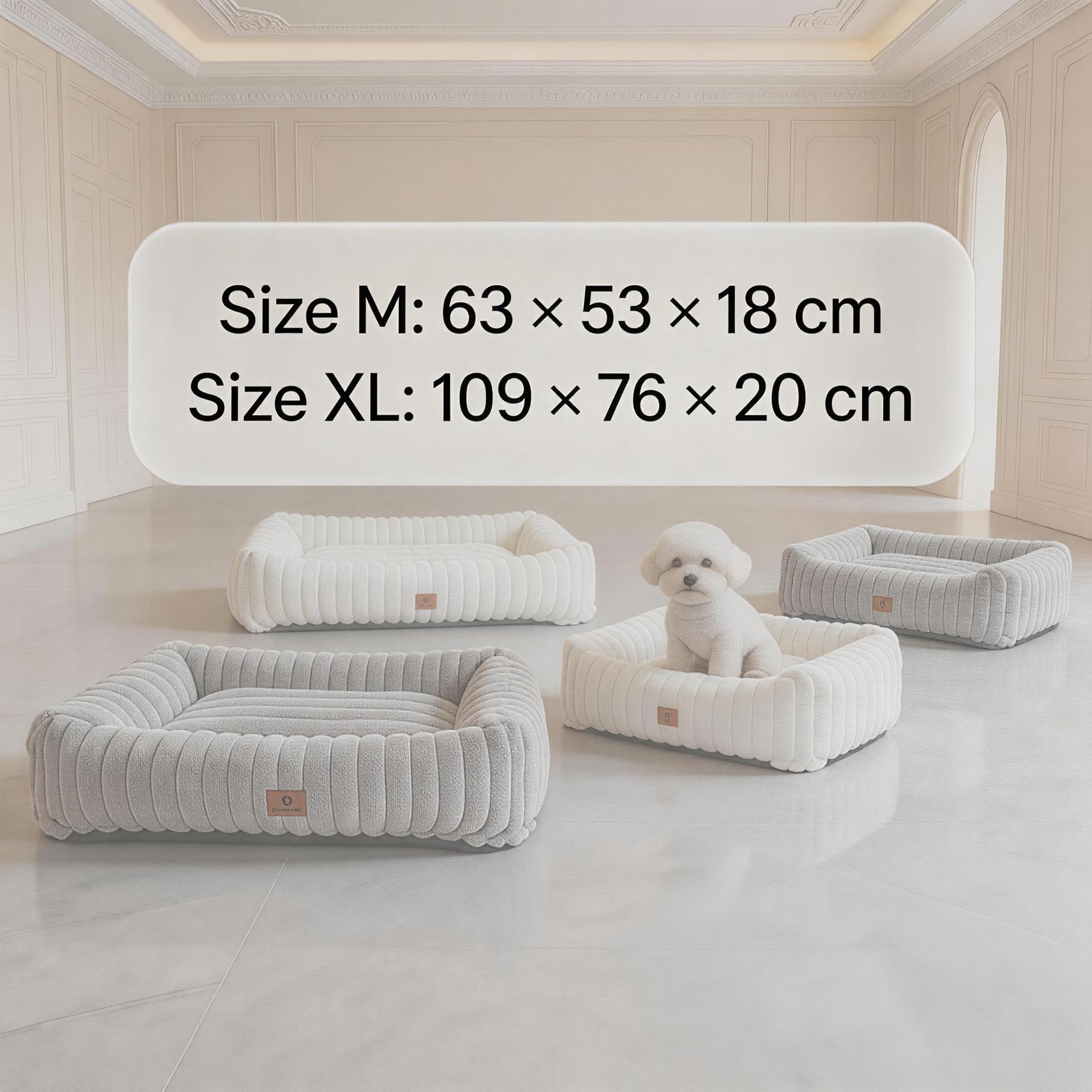 M Panier Chien Rectangulaire Texture Ondulée Crème – Lit pour Chien Moelleux Pelucheux Rempli de Coton, Bords Surélevés, Housse Déhoussable Lavable, Antidérapant, pour Petits et Moyens Chiens