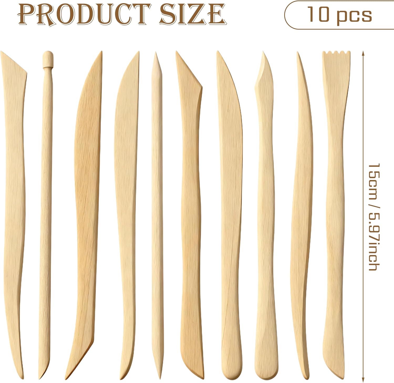 10 Pieces Wooden Clay Sculpting Tools, Double Ended Ceramic Wooden Clay Modeling Sculpture Tools Pottery Dough Modeling Tool Kit for Cutting Carving Shaping Detailing