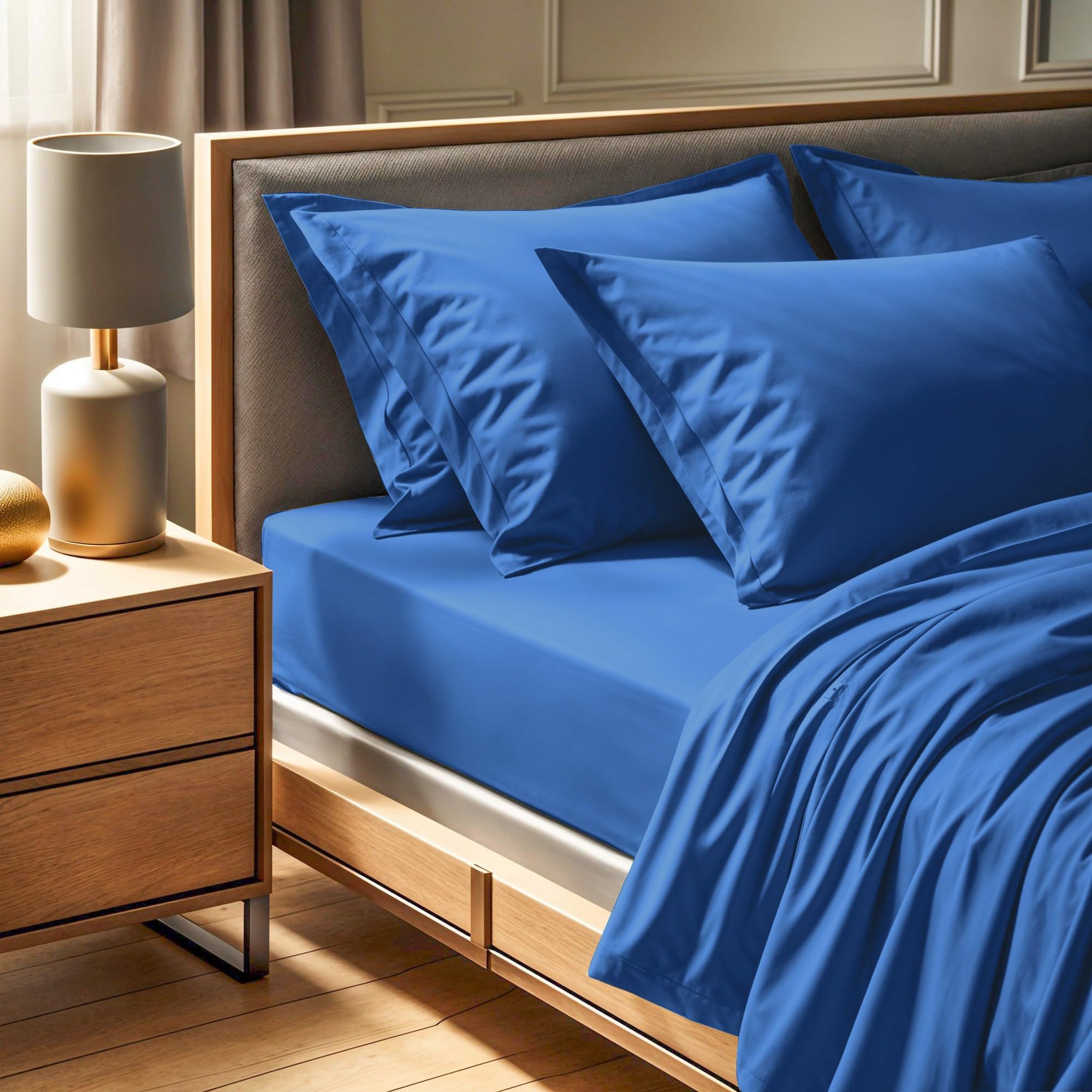 Premium Ranforce King Fitted Sheet (160 x 200 + 30 cm) - 100% Cotton, 155 Thread Count, Machine Washable at 30°C, Elegant Blue Colour for Ultimate Comfort