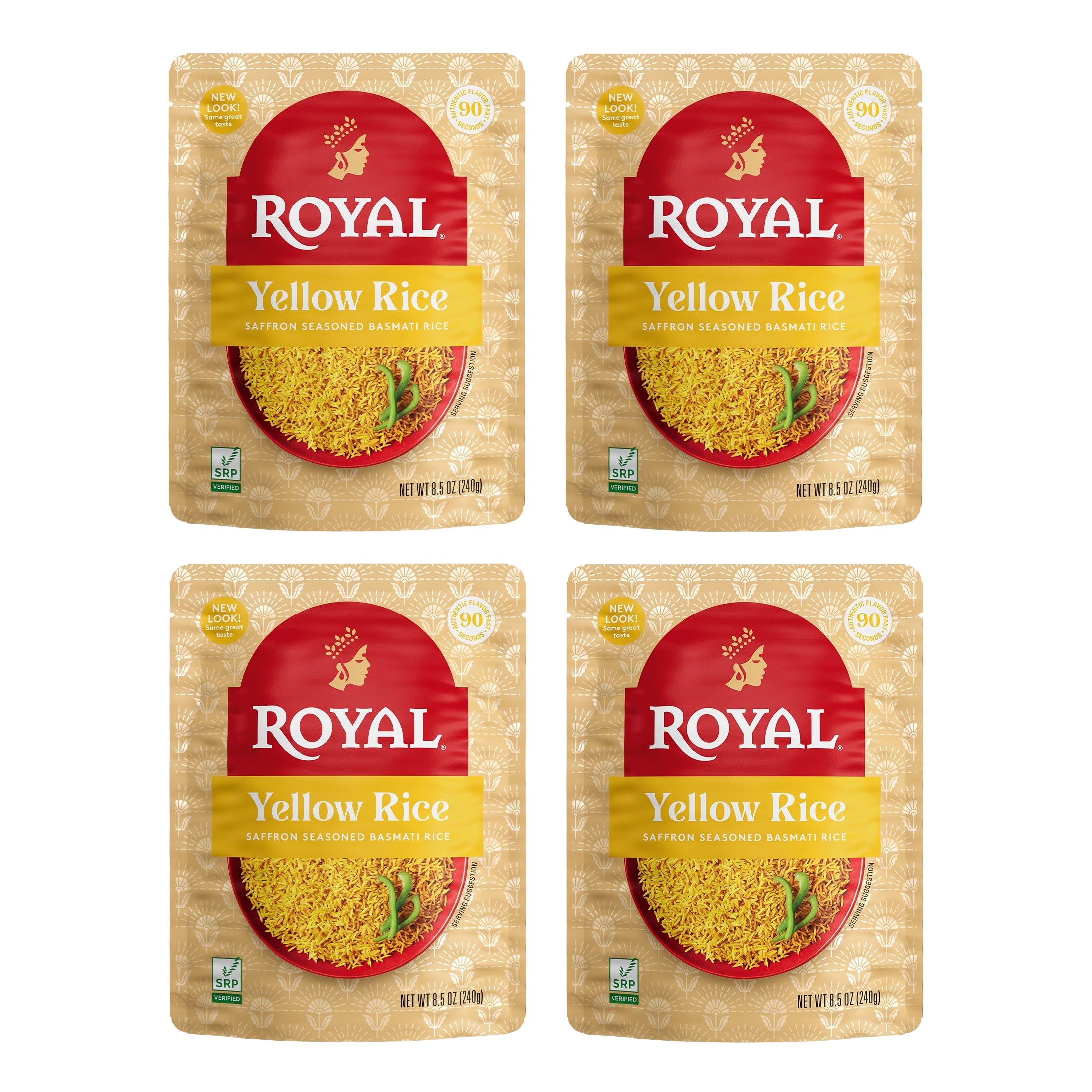 Royal Yellow Saffron Basmati Rice - Ready to Heat Basmati Rice - (4 Pack) 8.5 oz Microwaveable Pouch