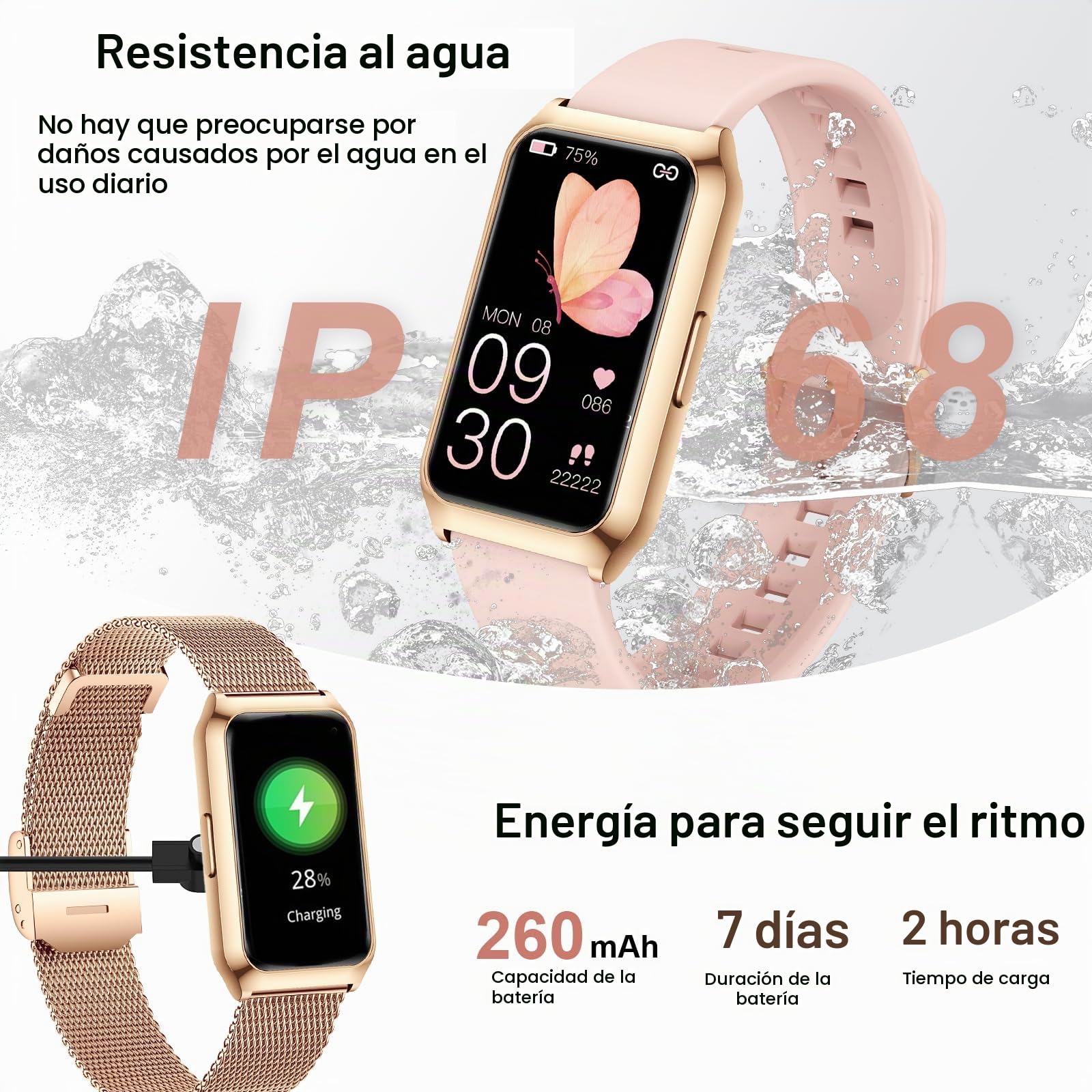 Reloj Inteligente Mujer, 1.47” HD Smartwatch con Marco de Aleación de Aluminio, Oxímetro Sueño Pulsometro, 100+ Modos Deportivos, Pulsómetro, IP68 Impermeable Smart Watches para iOS Android, 3 Correa