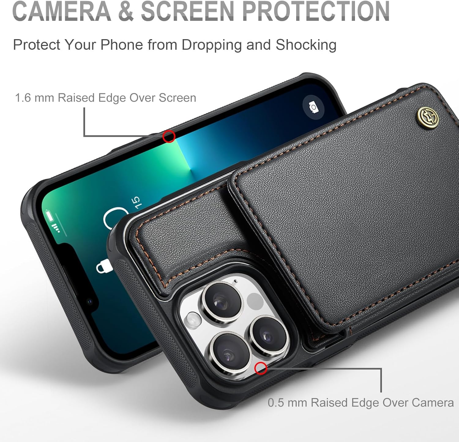 Vinich for iPhone 13 Pro Wallet Case with Card Holder, RFID Blocking Credit Slots Kickstand Shockproof Phone Cover Fit for iPhone 13 Pro 6.1" Black - Image 3