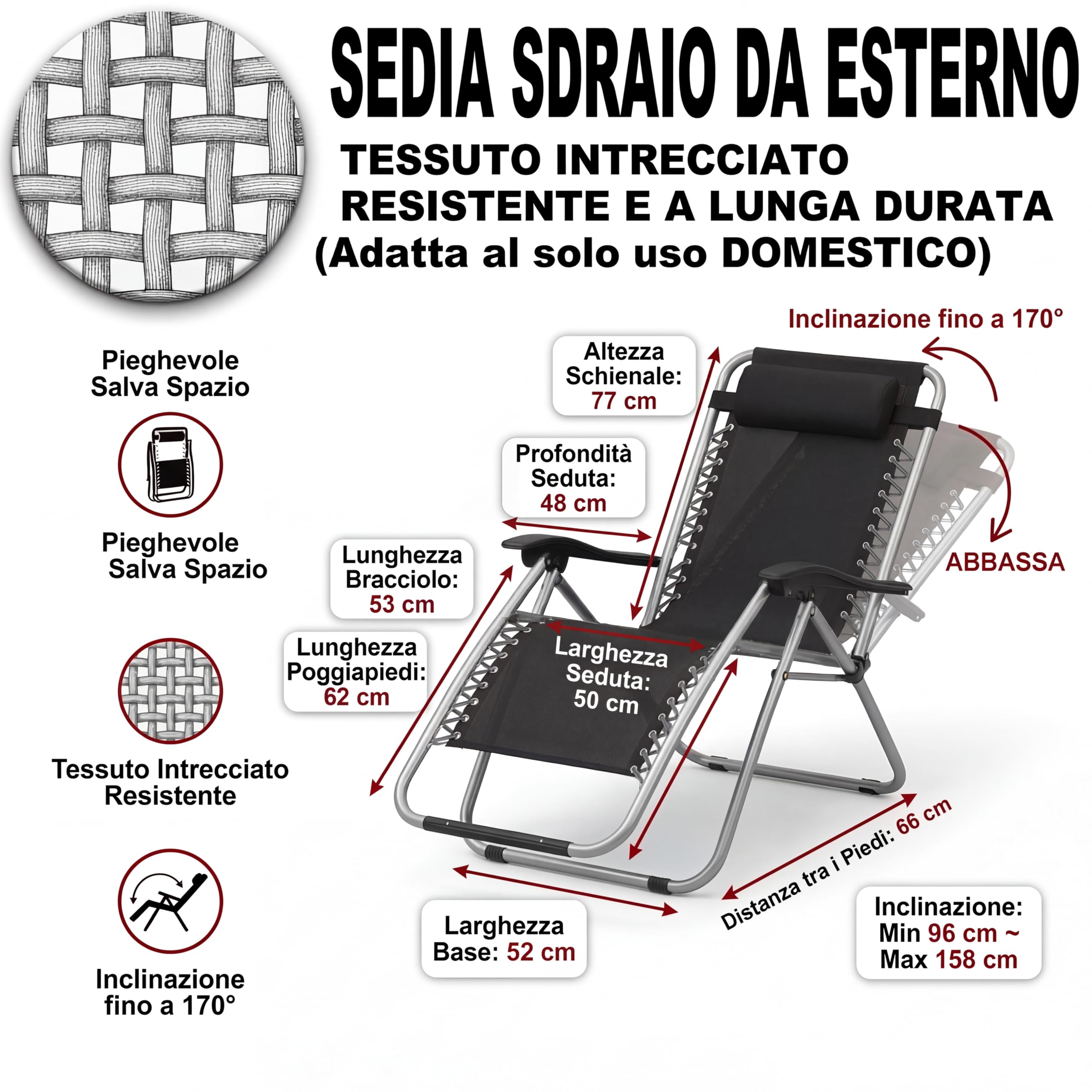 MAKA |SET X2 | Sdraio da Giardino, Sedia Sdraio da Esterno Pieghevole, Lettino Prendisole da Giardino, Sedia da Spiaggia Pieghevole Portatile, Telaio Acciaio, Braccioli PVC, Tessuto Rete (Grigio)