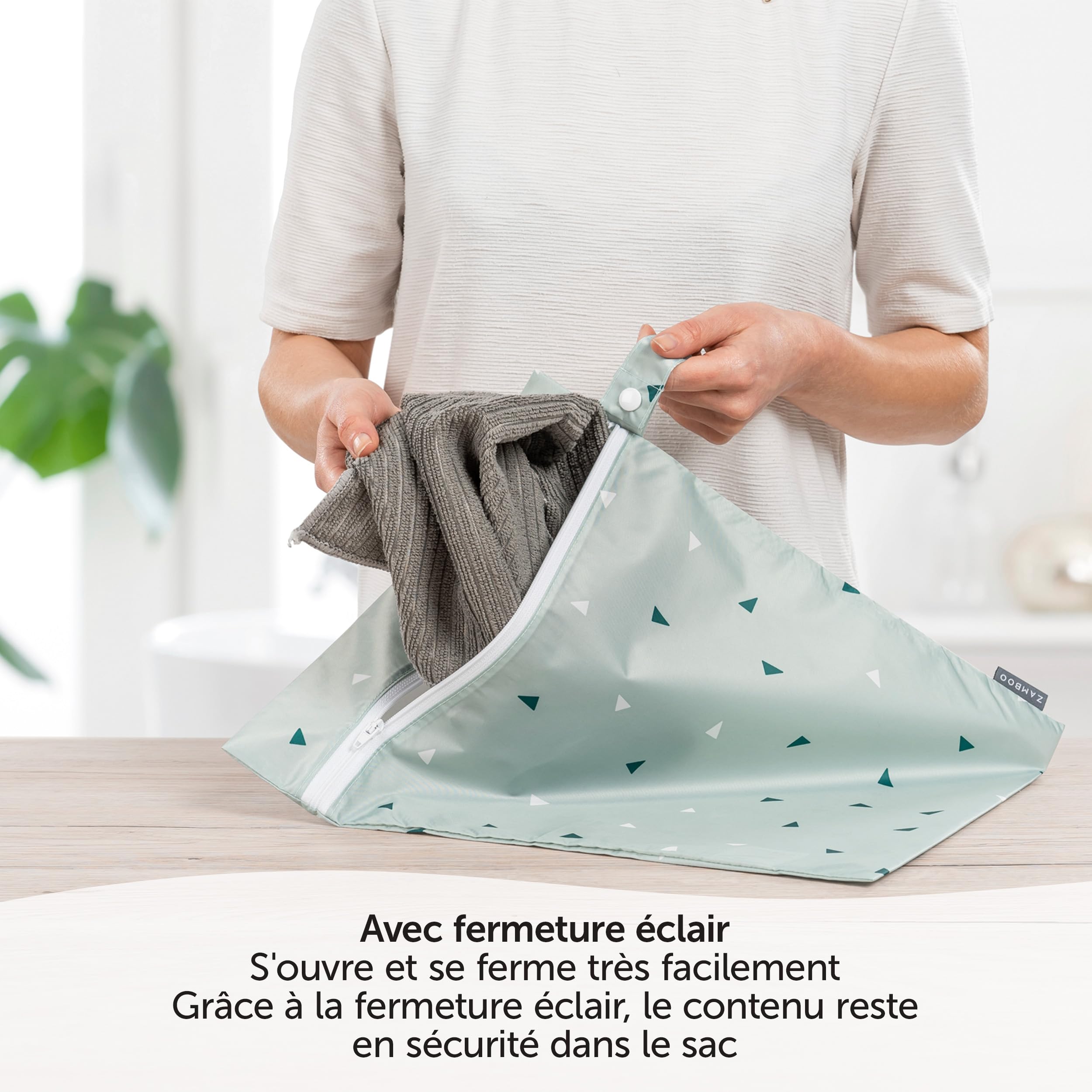 ZAMBOO Sac a Couches Bebe (3 pièces) - Lot de Pochettes pour Couche Lavable et Change Bébé, Fermeture Éclair et Boucle, Certifié Oeko-TEX 100 - Vert