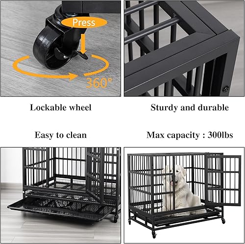 Miniatura 4 de JY QAQA - Jaula para perros de 4838 pulgadas, resistente e indestructible, doble puerta, a prueba de escape, jaula de metal mejorada para mascotas,