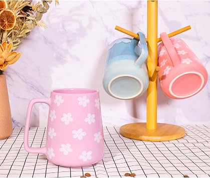 24 oz Large Ceramic Coffee Mug with Big Handle, Handmade Kiln Glazed Large Coffee Mug Tea Cup, Novelty Mug,Unique Uneven Surface for Office and Home,Microwave and Dishwasher Safe (Purple)