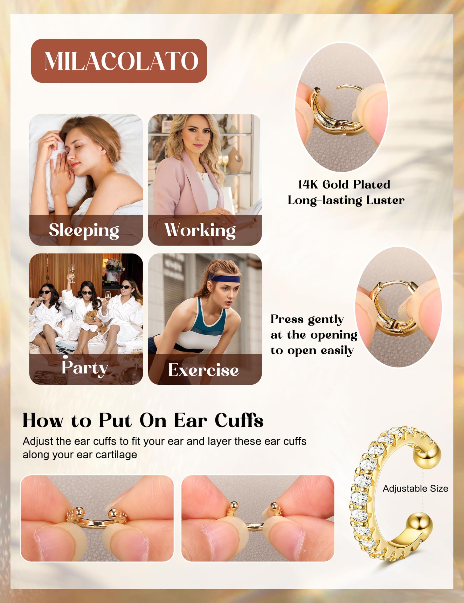 MILACOLATO Orecchini Acciaio Chirurgico Donna Oro Argento Orecchini Anallergici Cerchio Helix Piercing Trago Set Gioielli Donna Placcati Oro 14K per Piercing Multipli