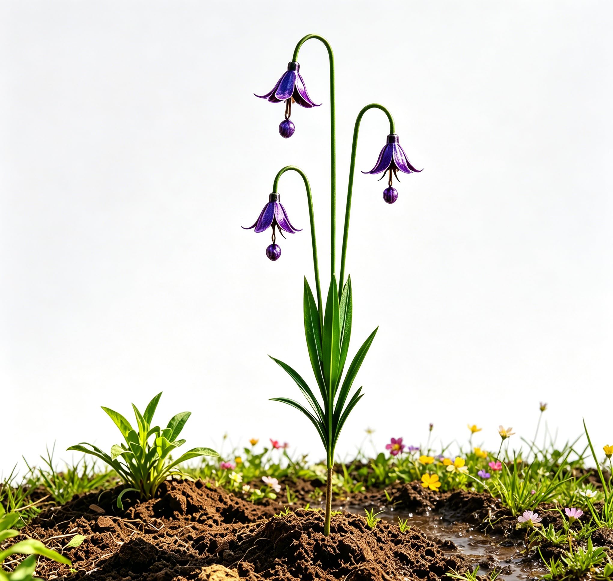 Flamed Copper Triple Bluebell Metal Garden Stake, Handmade Sculpture with Hanging Bell, Rust Resistant Vintage Decor for Lawn, Flower Bed, Patio Walkway & Garden Path (1PC)