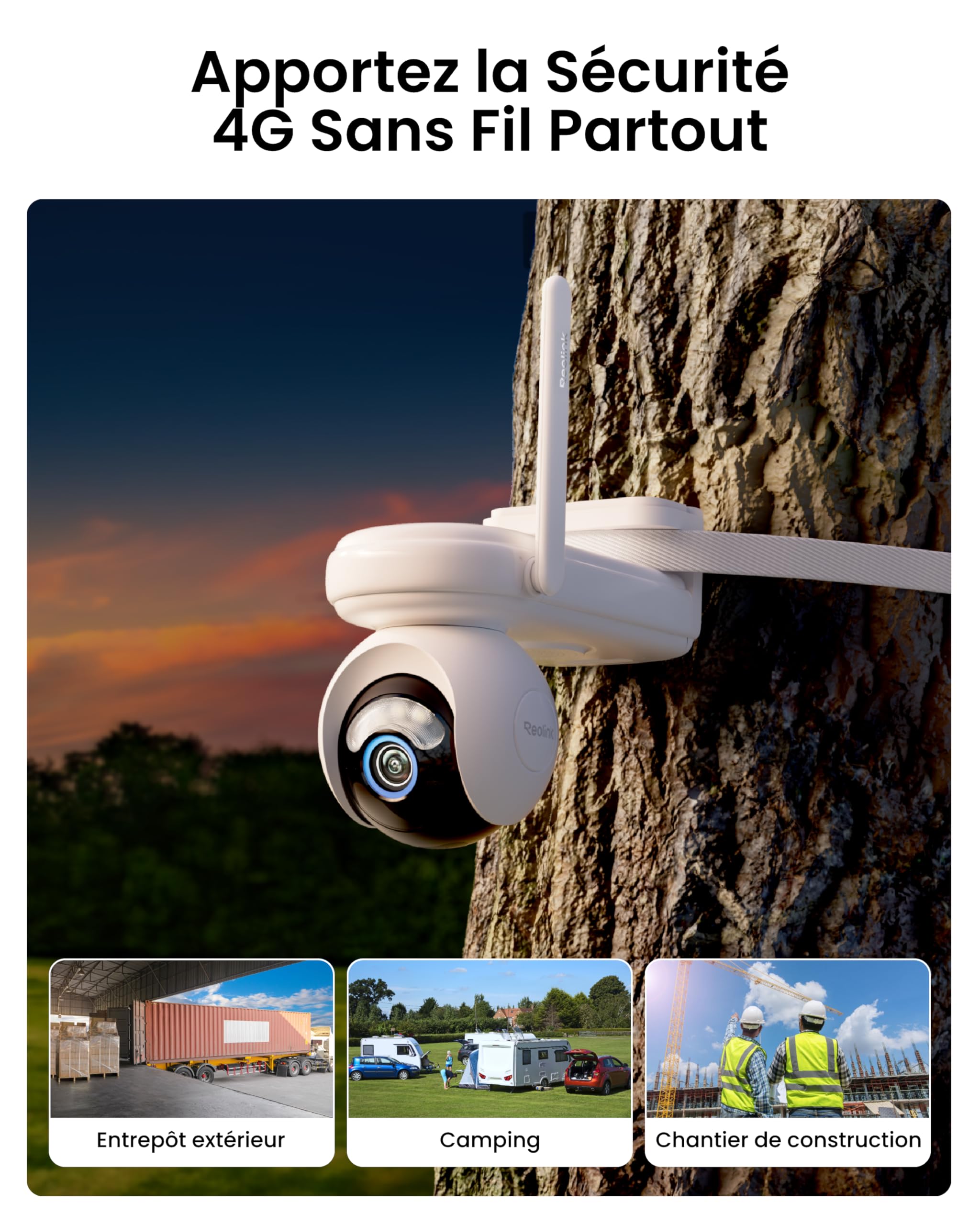Reolink 4G LTE Camera Exterieur Solaire 4MP, Autonomie 180J, Altas Go PT
