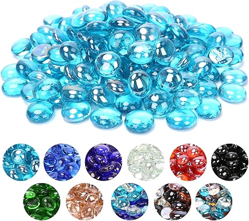 GRISUN Cuentas de vidrio de fuego azul caribeño de 12 pulgada para hoguera, vidrio redondo reflectante de 10 libras, decorativo para chimenea