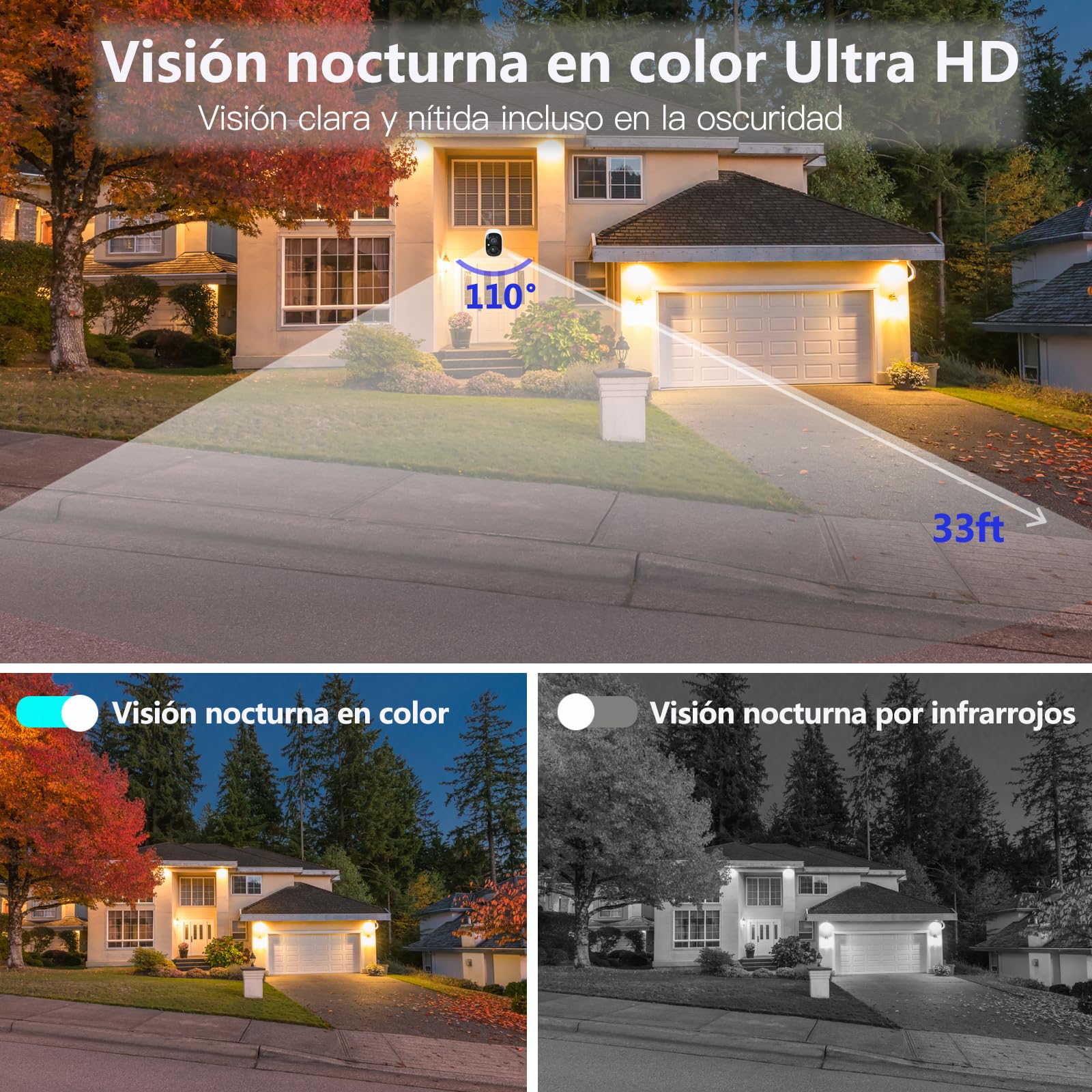 G-ELEK Cámara de vigilancia para exteriores, con batería inalámbrica, resistente a la intemperie, 2 K, 3 MP, HD, visión nocturna a color, detección de movimiento PIR, audio de 2 vías, memoria local