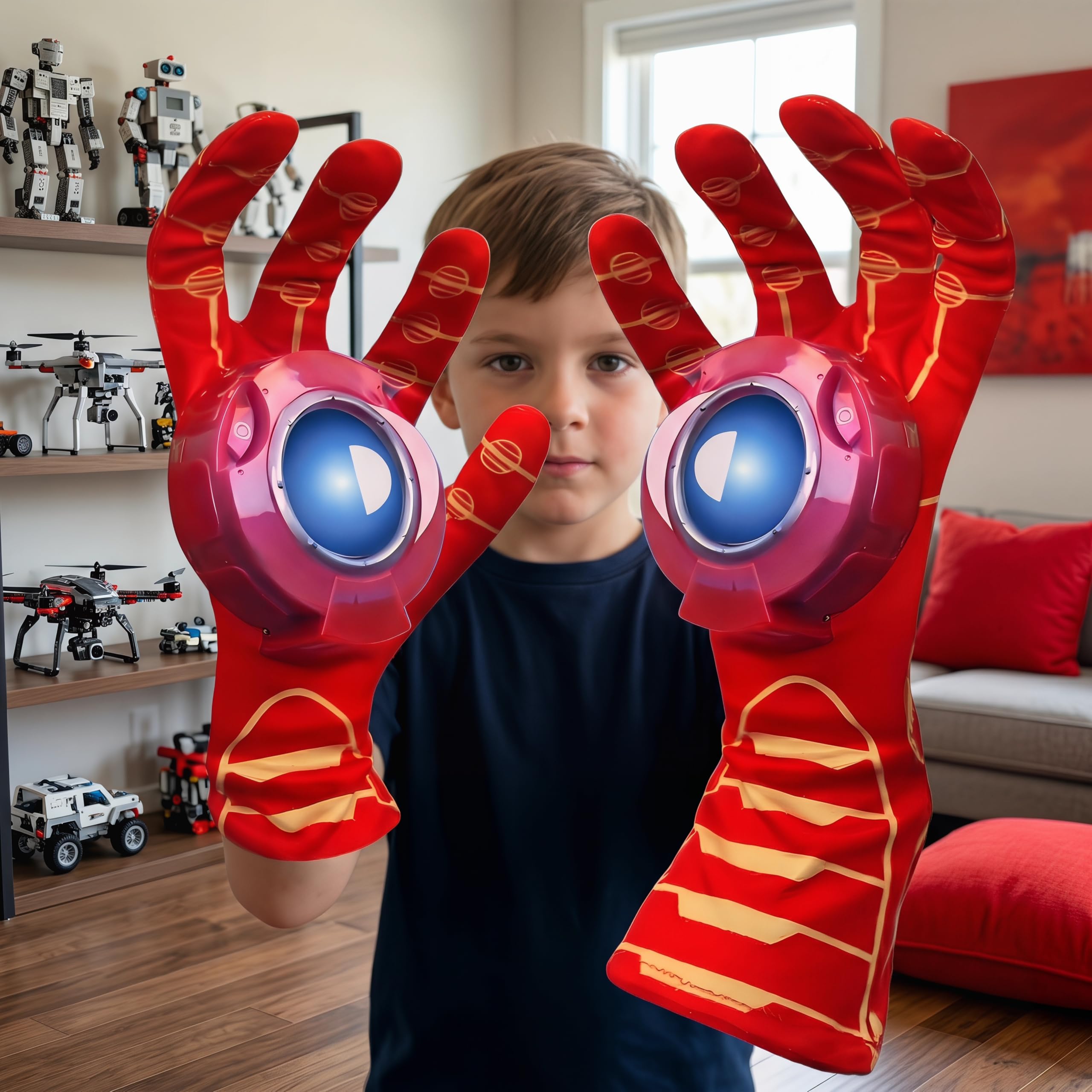 Guanti magici luminosi per bambini, con luci a LED e suono per giochi di ruolo, guanti per costume per Halloween, Natale, festa di compleanno, regalo per ragazzi e ragazze dai 3 ai 12 anni