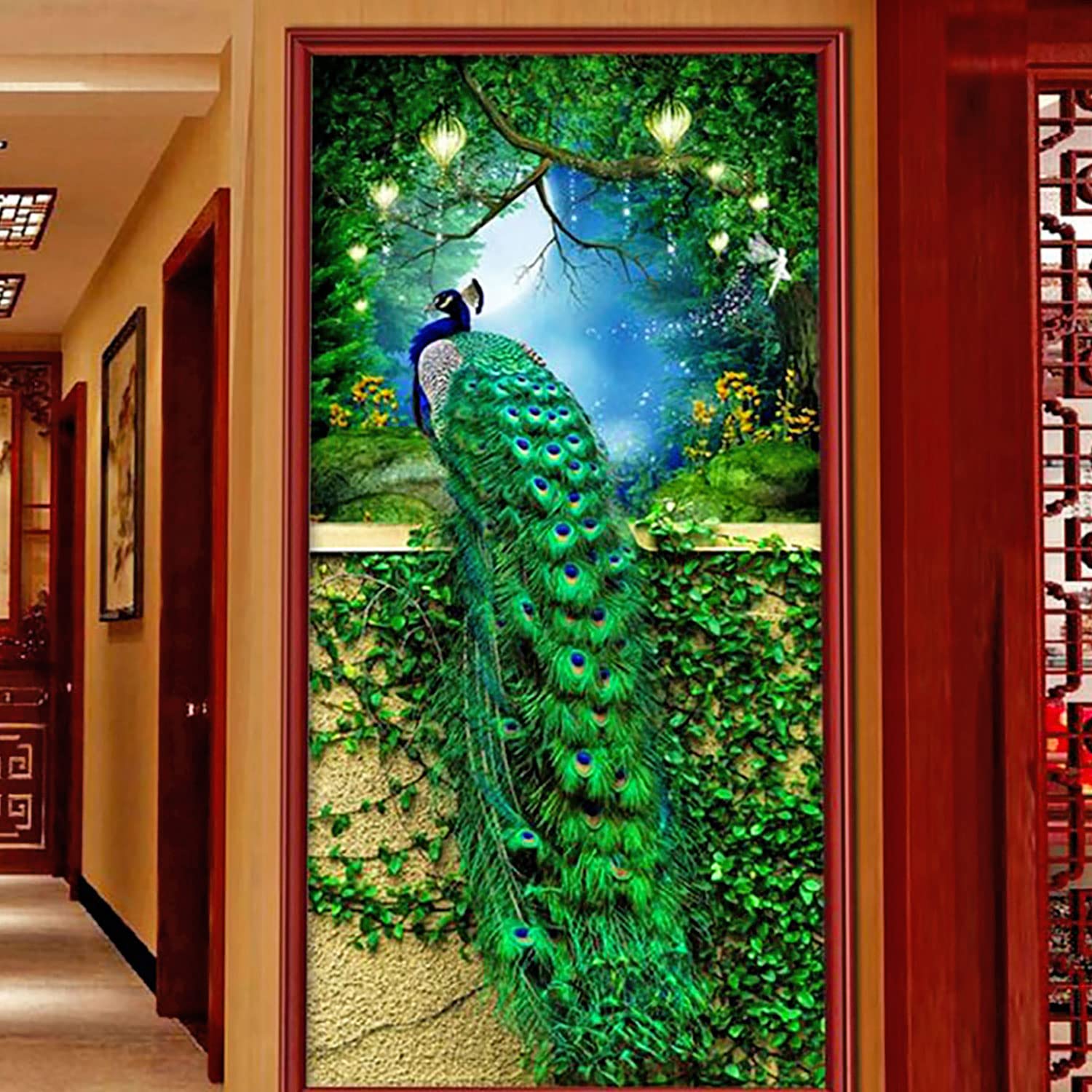 Diamond Painting 5D Fai Da Te ZGmaxCL 'Pavone' 60x60 Cm - Kit Completo Con Perline Rtonde 26 Facce, Tela Adesiva, Penna E Vassoio, Decorazione Parete - 4