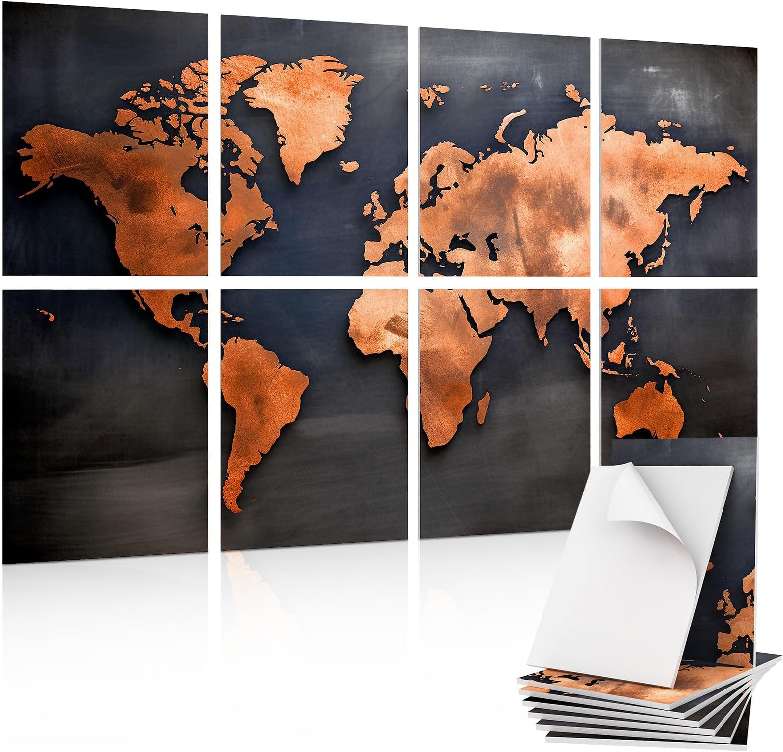 TONOR Art Acoustic Panel with Self-Adhesive Wall Panels, 48 x 32 Inch Sound-Absorbing Panels, Decorative Soundproof Panels, Acoustic Treatment for Recording Studio, Office, Home, World Map, Pack of 8