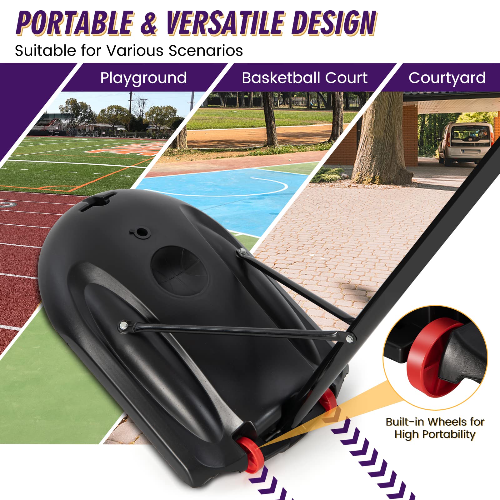 GYMAX Panier de Basket-Ball Extérieur pour Enfants sur Pied, Support de Panier de Basket Réglable en Hauteur Entre 170-230CM, avec Roues & Base Remplissable & Panneau Antichoc