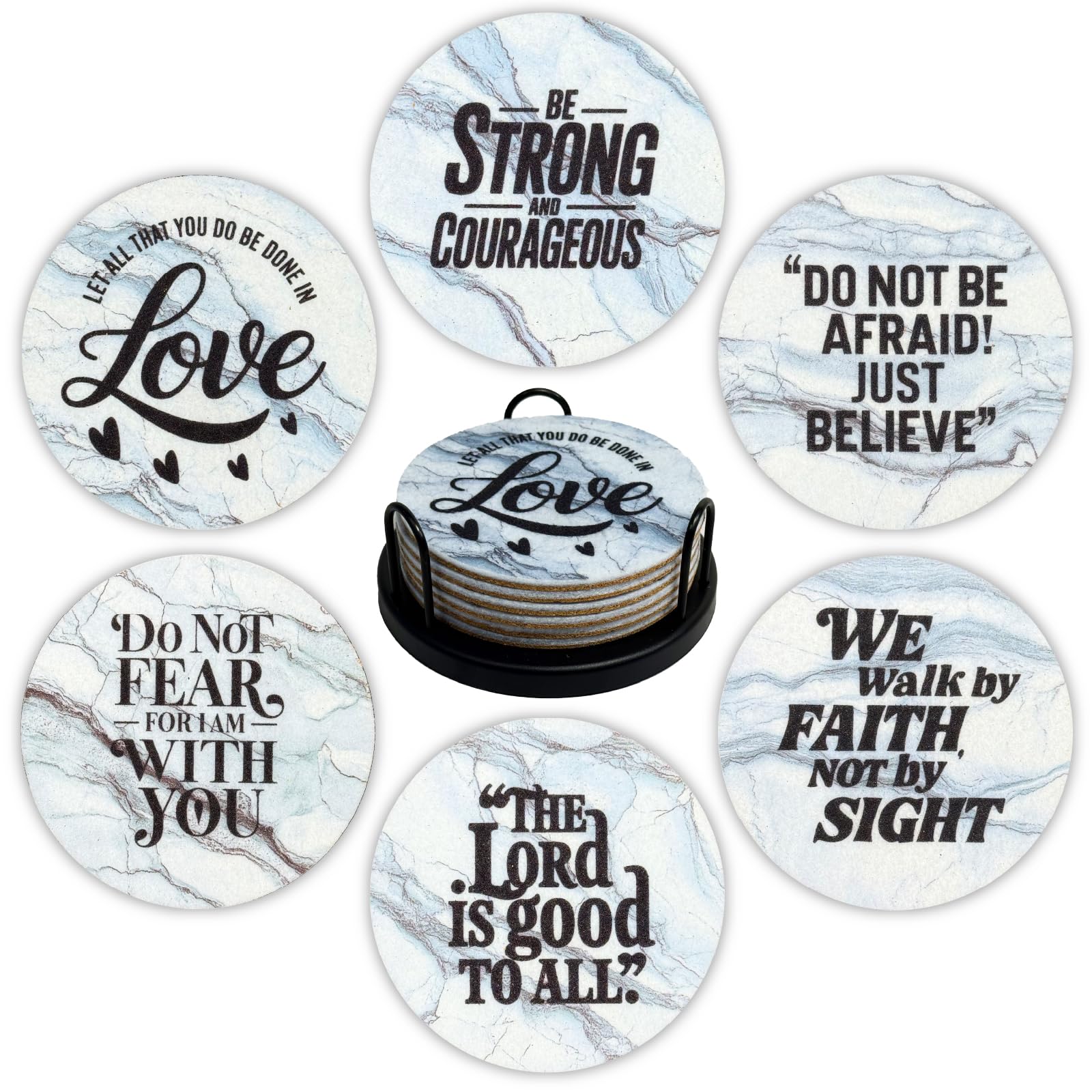 Liberatech Marble Pattern Fiath 6Pc Marble Pattern Fiath Felt Coasters Set Of 6, Round Absorbent Drink Coasters, Non-Slip Cork Backing, Removable Holder (Marble Pattern Fiath 6Pc)