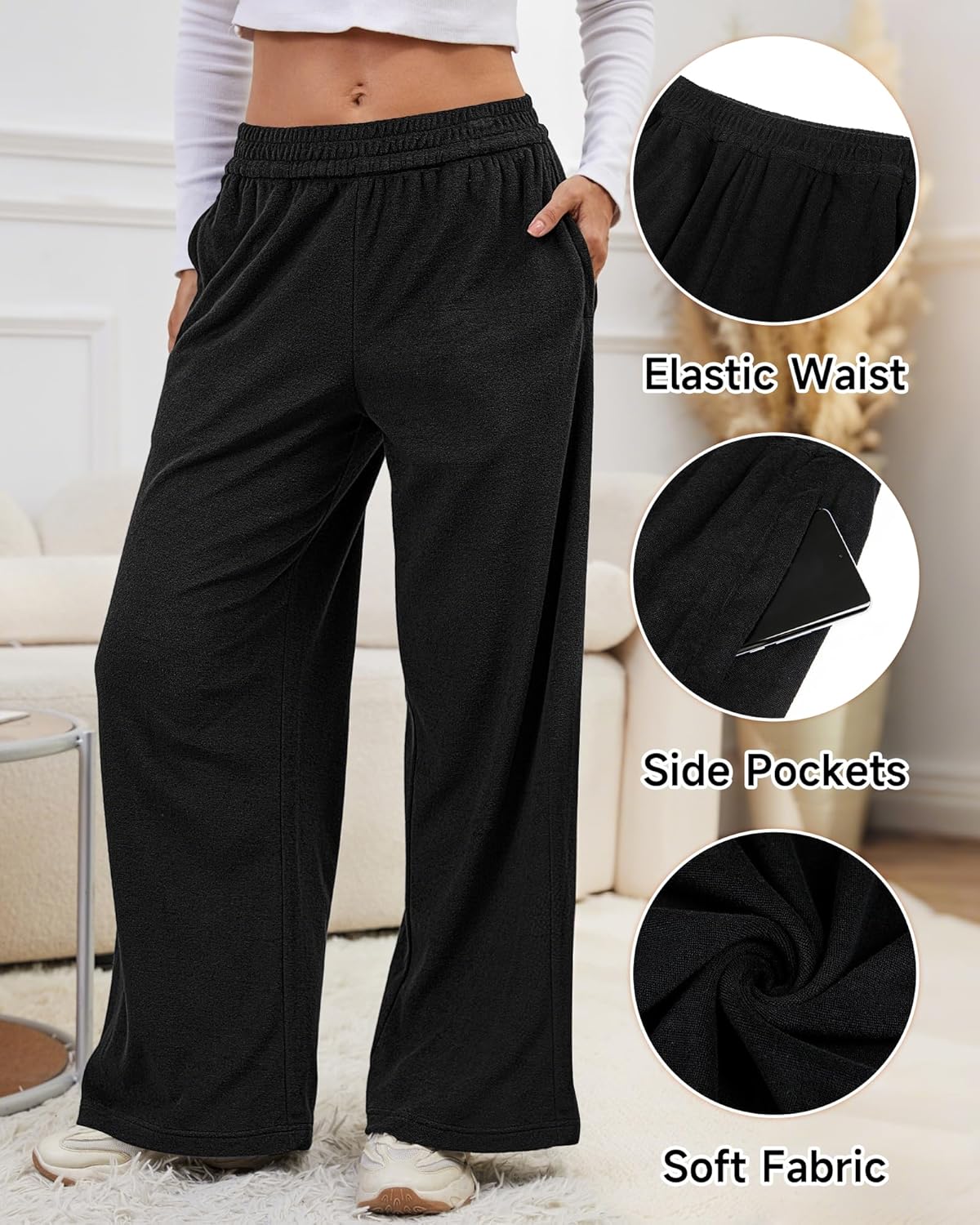 Bsubseach Wide Leg Sweatpants for Women Baggy Terry Cloth Palazzo Pants with Pockets High Waisted Lounge Pant - Image 5
