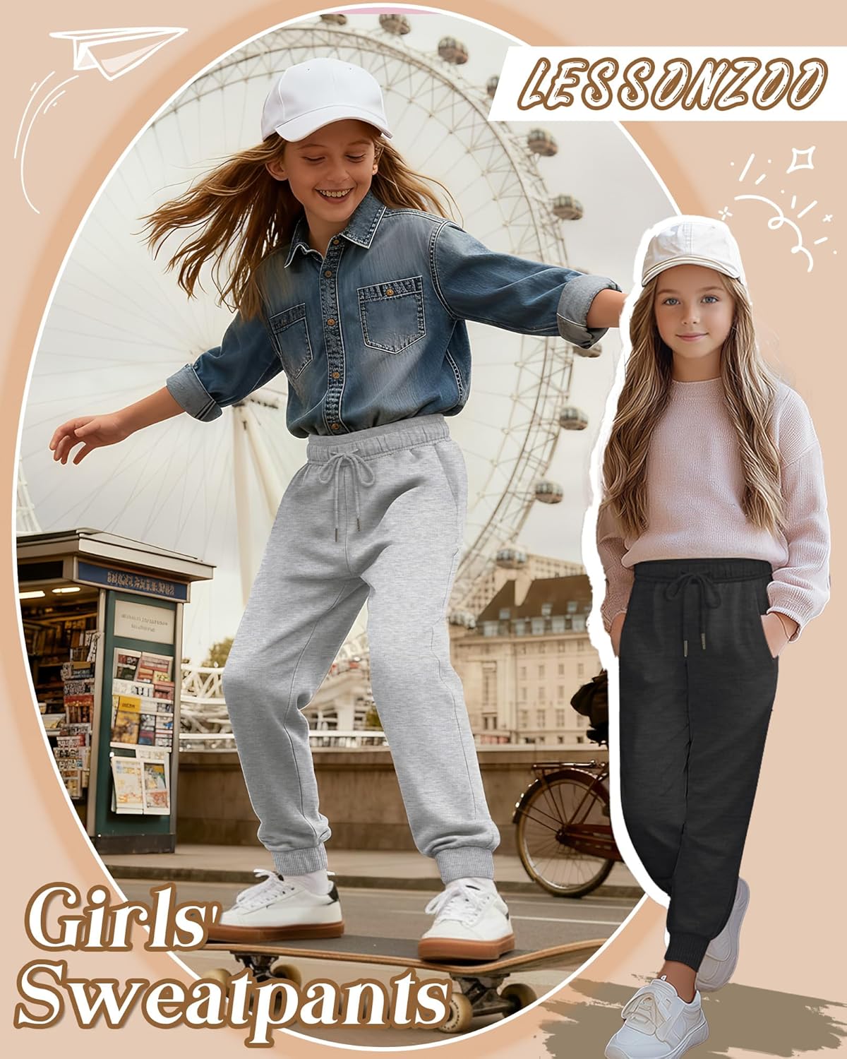 4 Pack Joggers for Girls Kids Sweatpants Drawstring Elastic Double Waisted Casual Athletic Pants with Pockets(Light Gray, Gray, Dark Gray, Black,9-10 Years) - Image 5