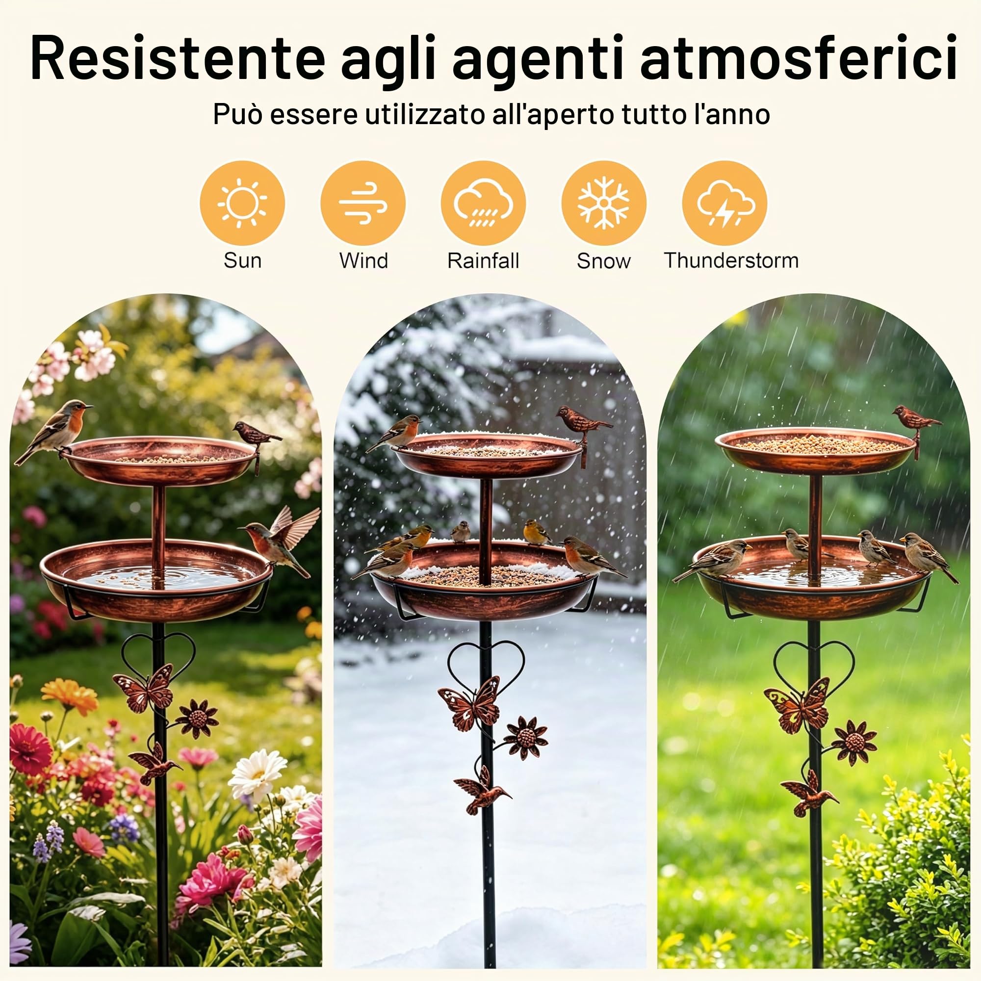 Abbeveratoio per Uccelli da Giardino con Piedistallo da esterno in Metallo