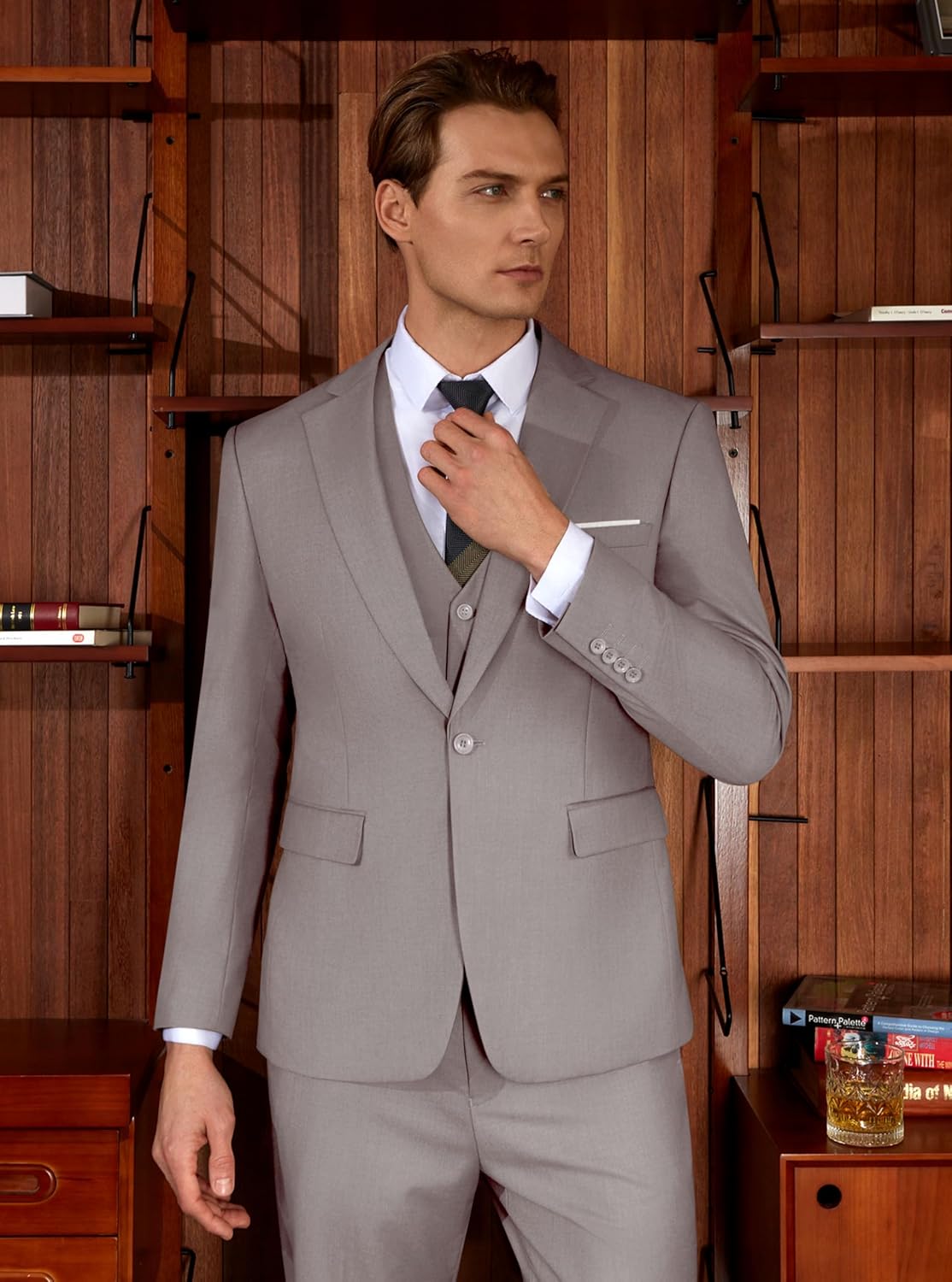 WULFUL Men’s Slim Fit Suit One Button 3-Piece Blazer Dress Business Wedding... - Picture 146 of 257