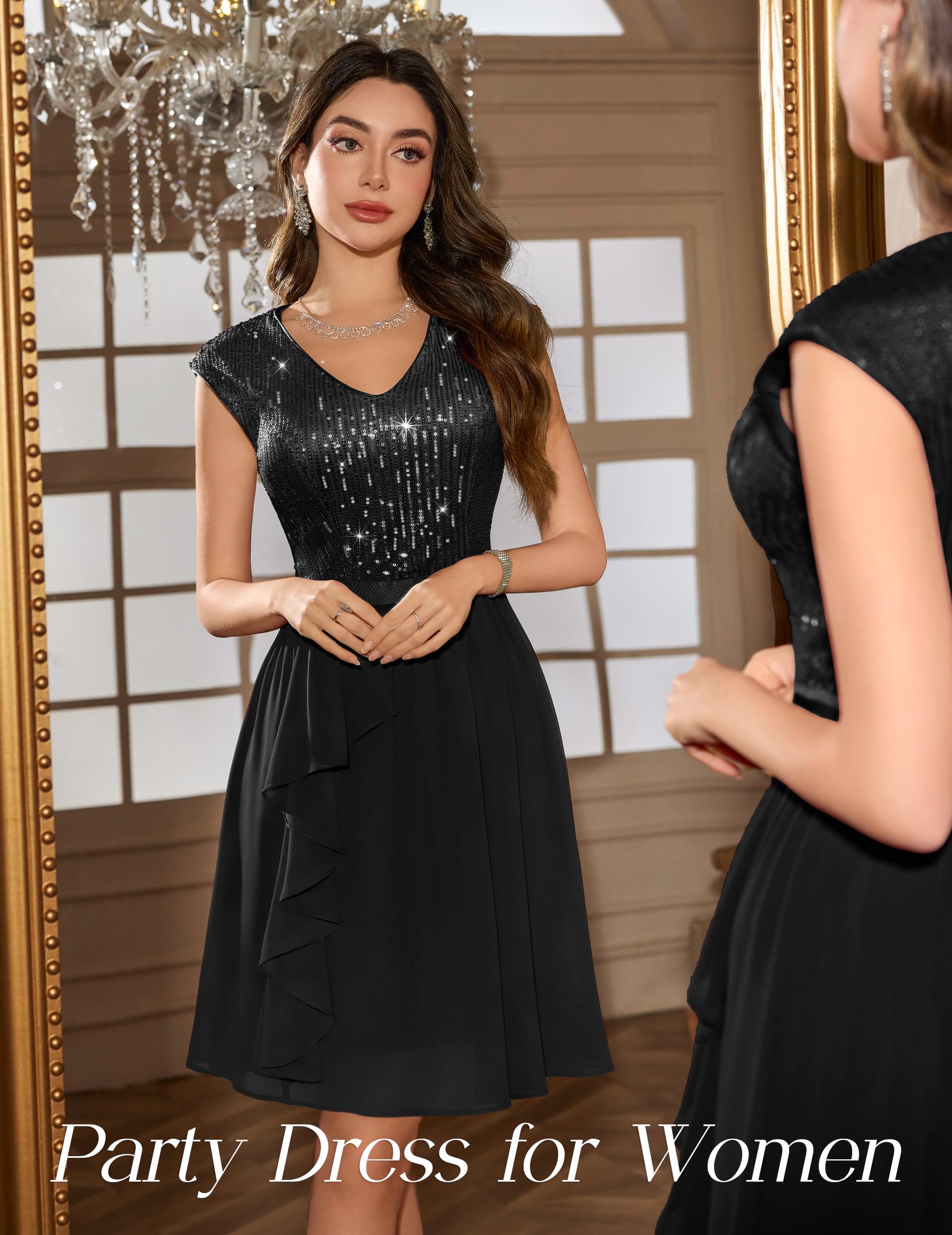 black sexy formal dress Classic Lace Evening Dresses with Detachable Sleeves Slit A Light Blue A Line Smocked waist floor-length chiffon dress Color:Lilac Combo