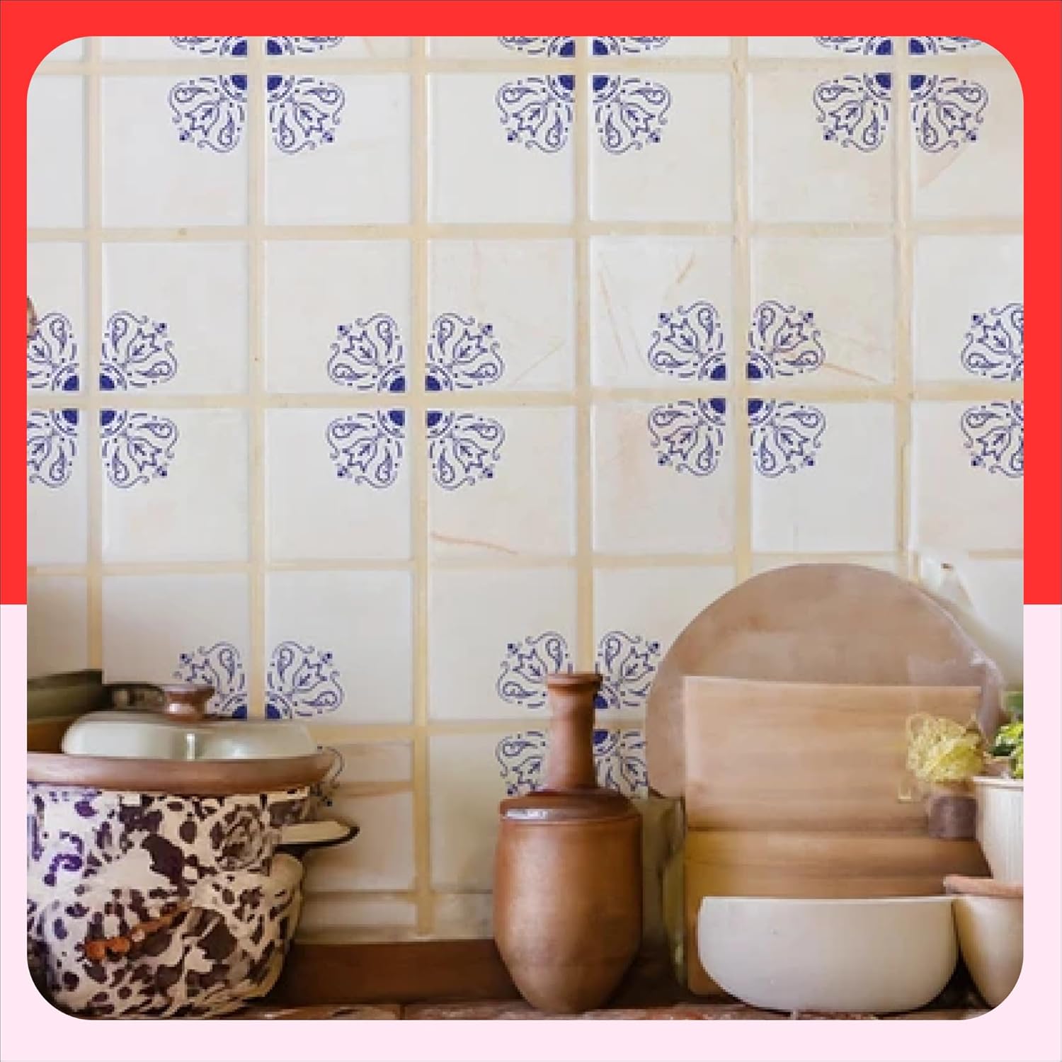 Blue Italian Tile Decal Set - 58-Piece Semi-Permanent Wall Decal, Peel & Stick Decorative Stickers for Kitchen Backsplash, Bathroom & Laundry Room Decor - Durable Color Wall Accents